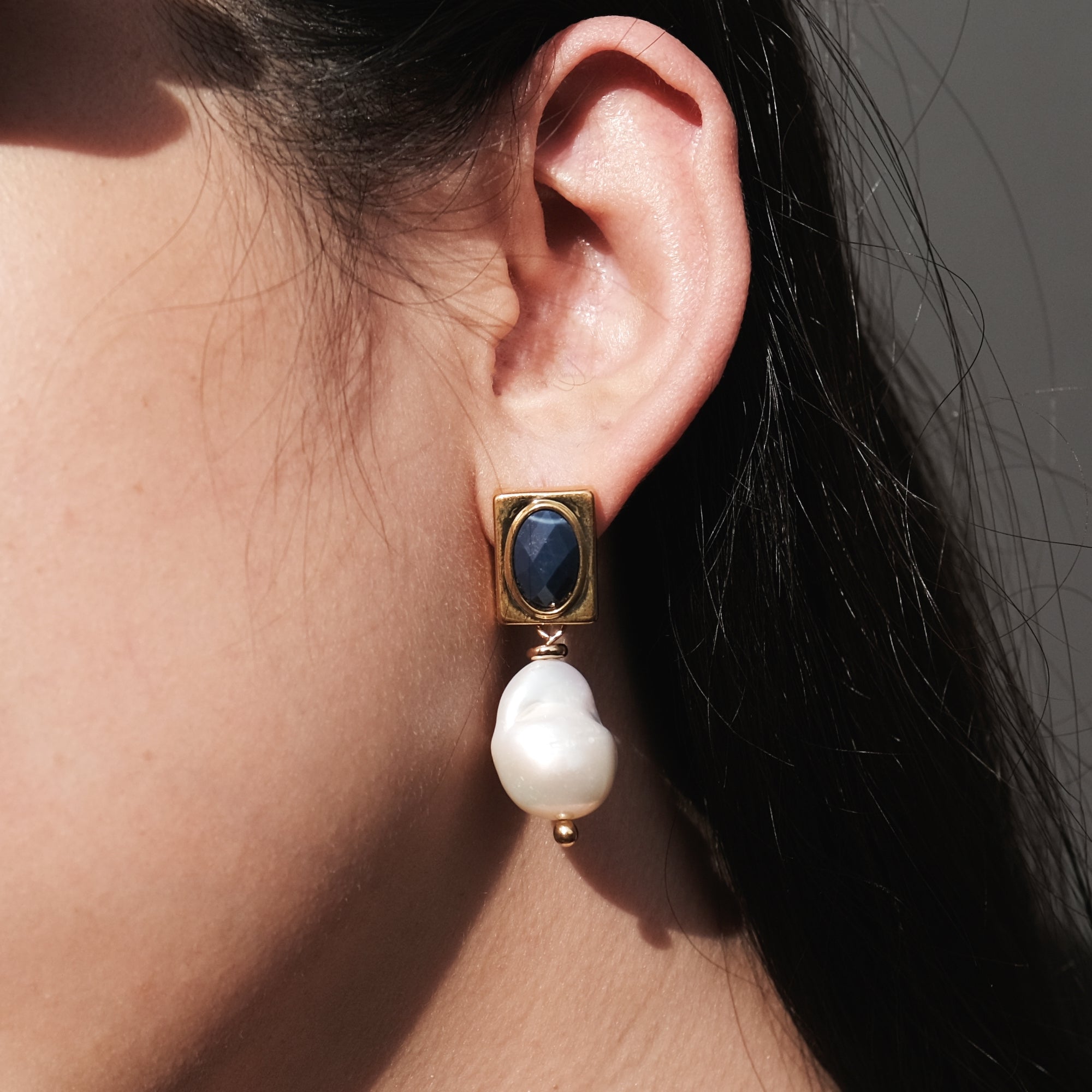 Blue Lapis Stone Barogue Pearl Earrings