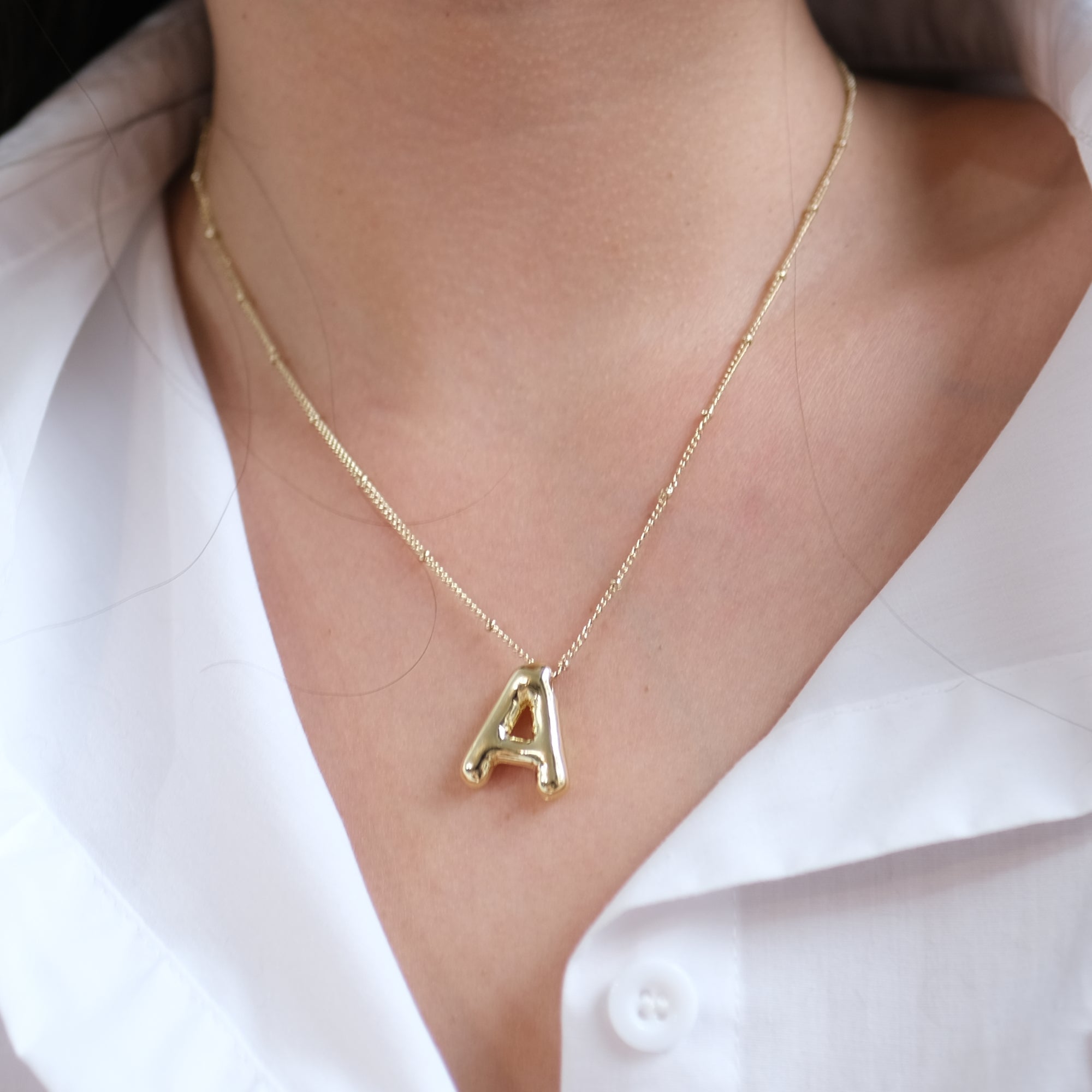 18k Gold Bubble Letter Necklace