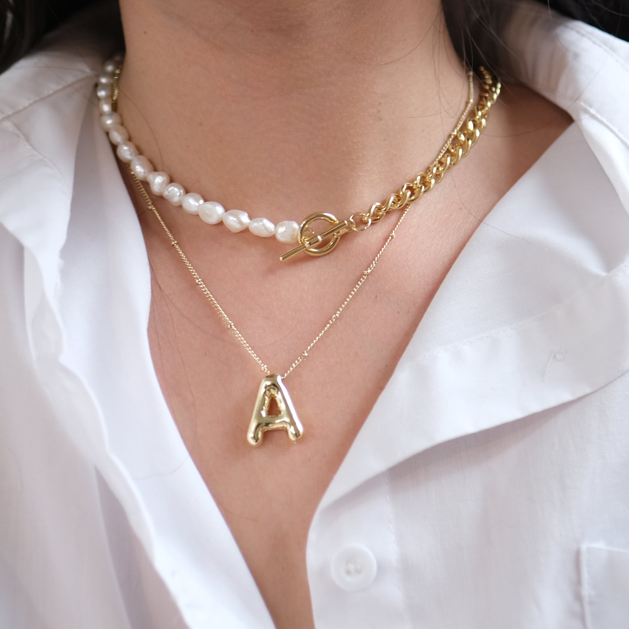 18k Gold Bubble Letter Necklace
