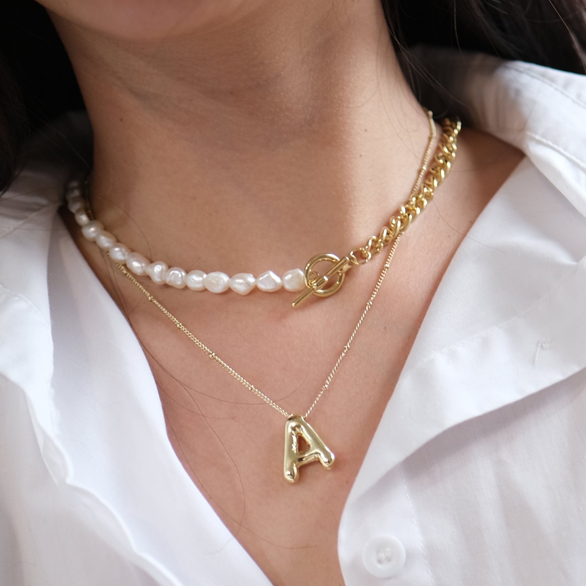 18k Gold Bubble Letter Necklace