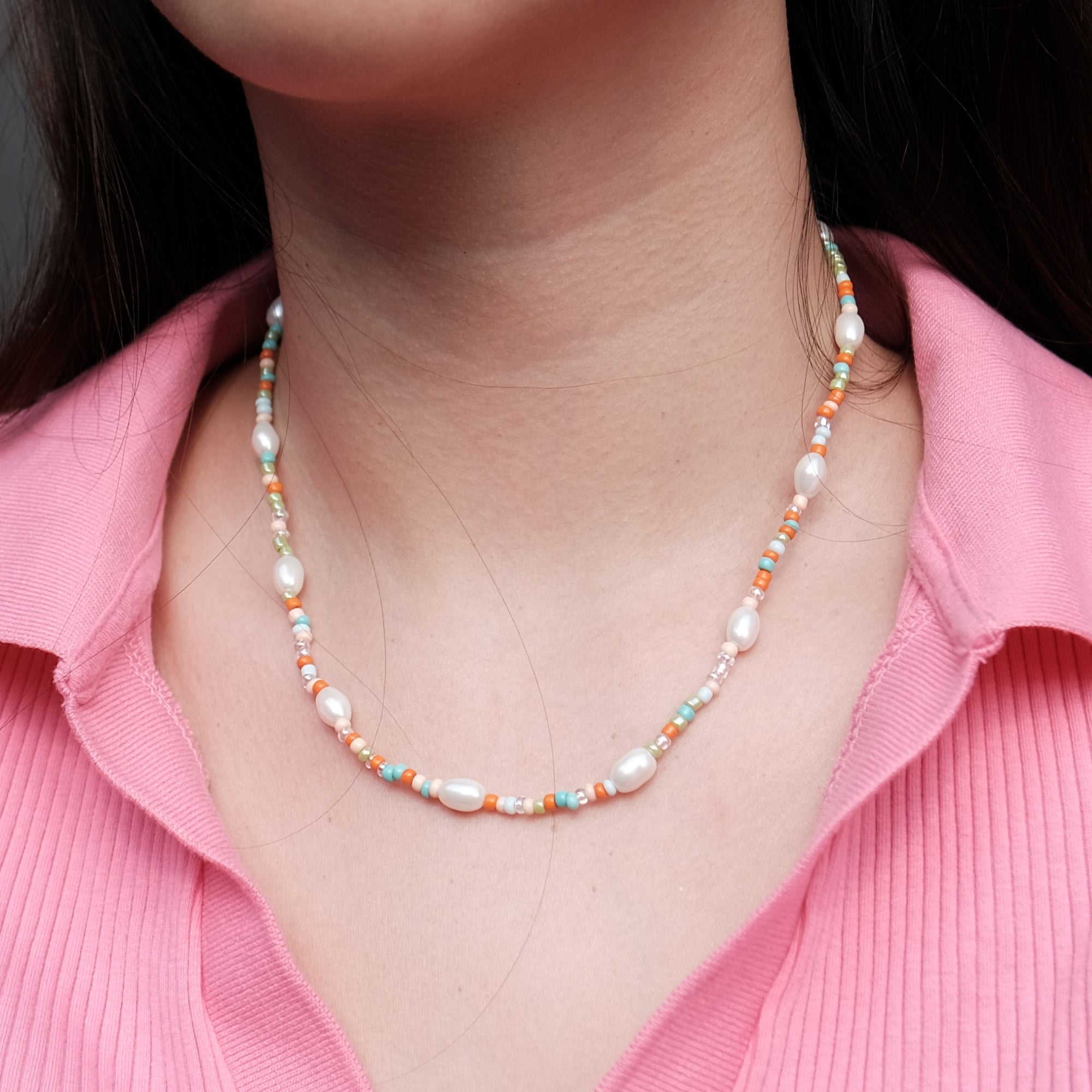 Bohemian Beaded Beachy Pearl Necklace
