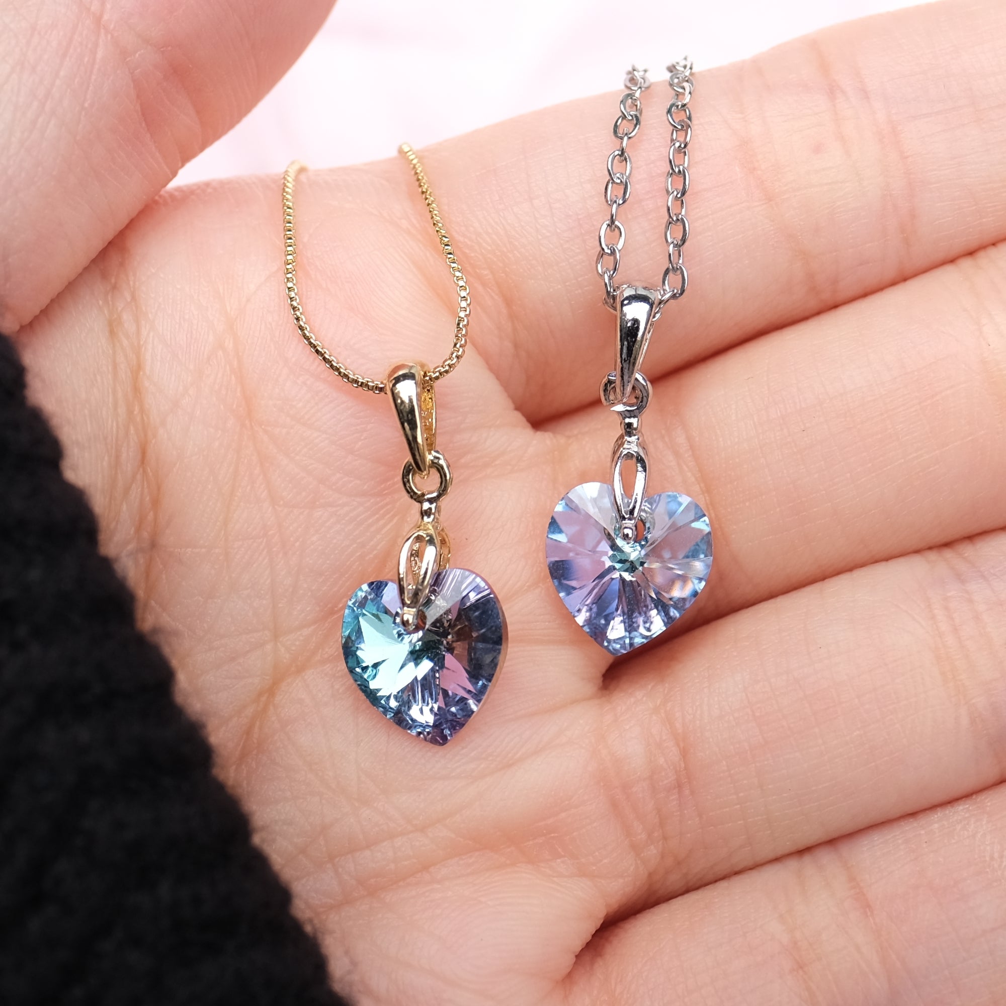 SMALL Cotton Candy Prism Crystal Heart Necklace - gold and silver available