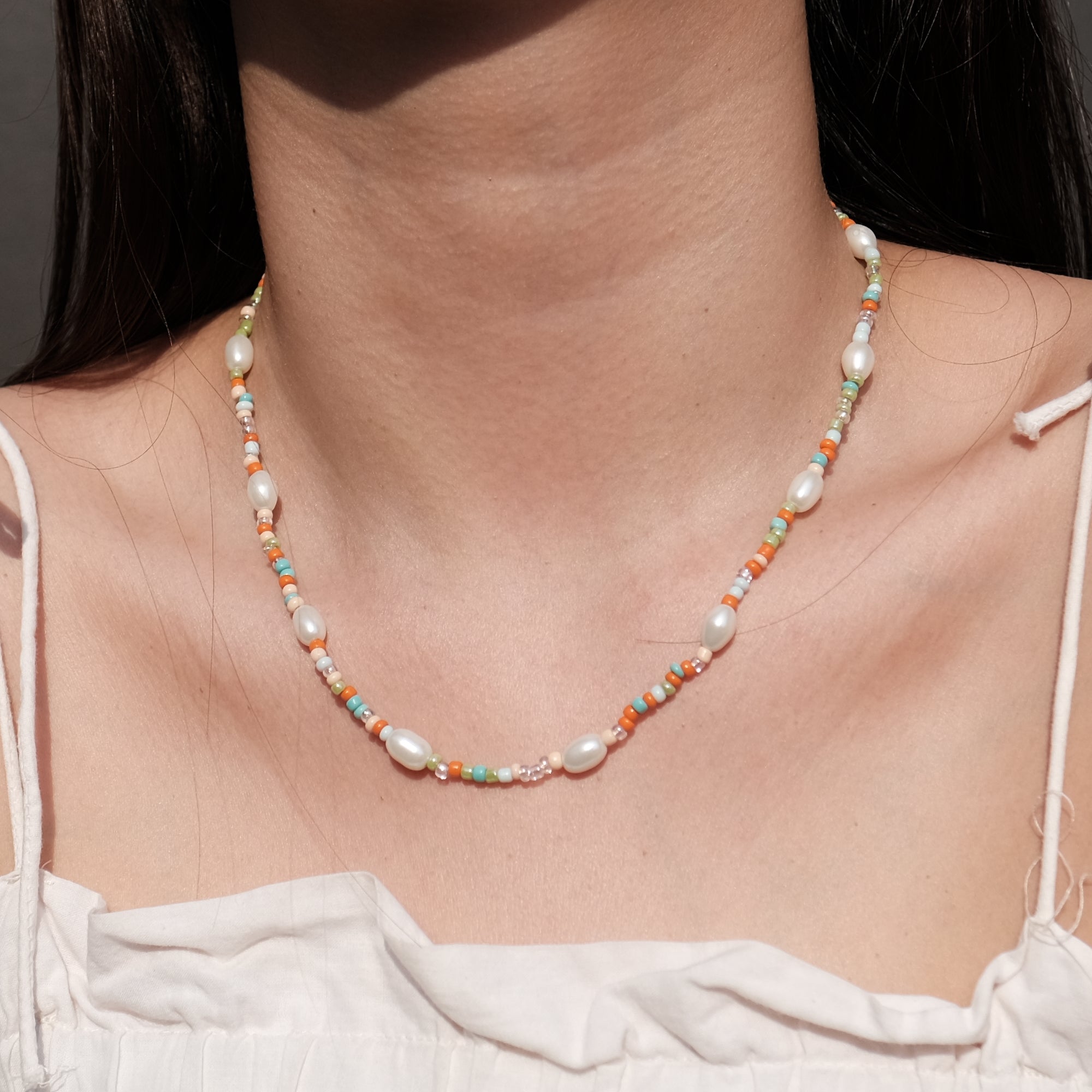Bohemian Beaded Beachy Pearl Necklace
