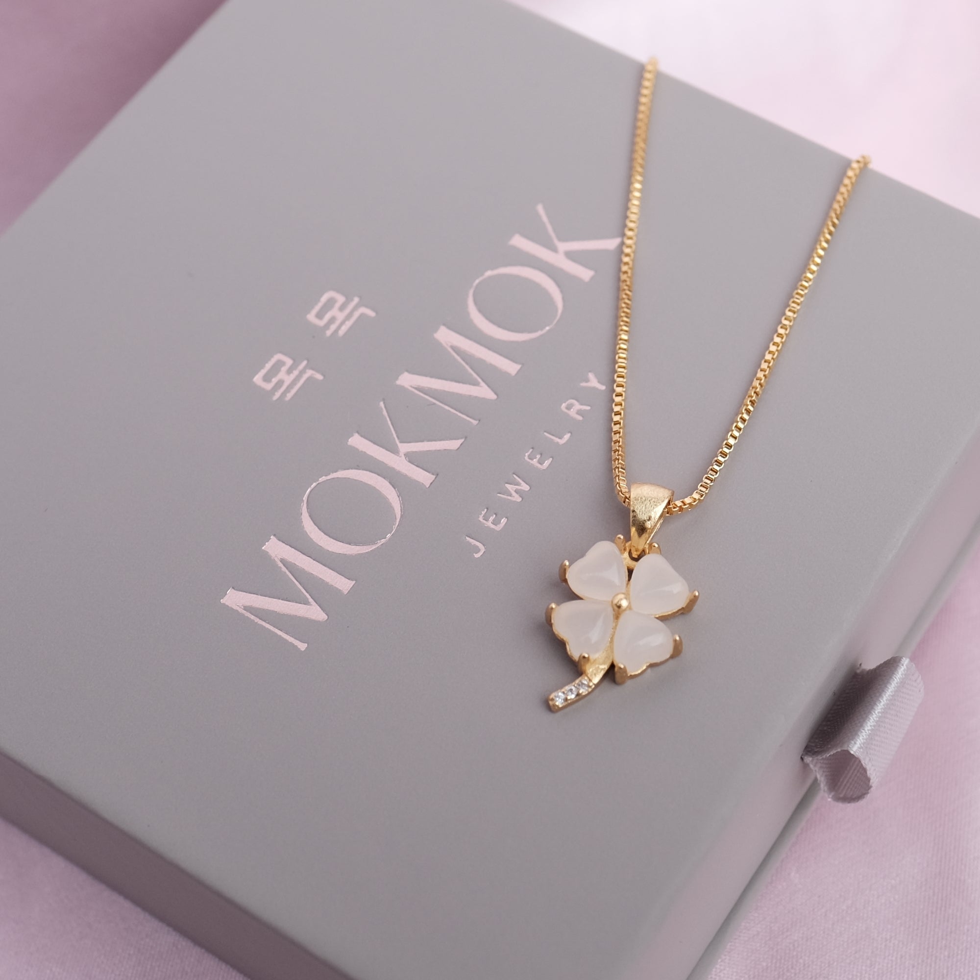 White Jade Four leaf Clover Necklace