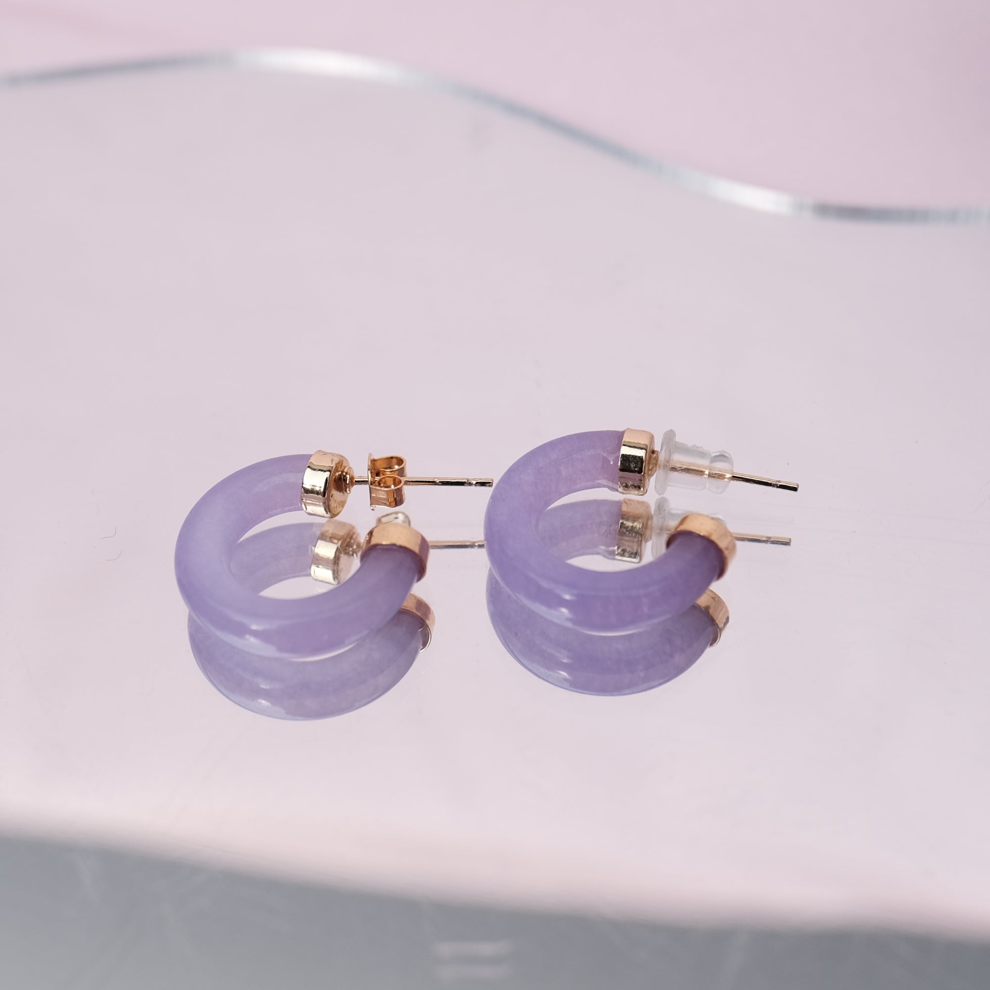 18k Gold Lavender jade earrings