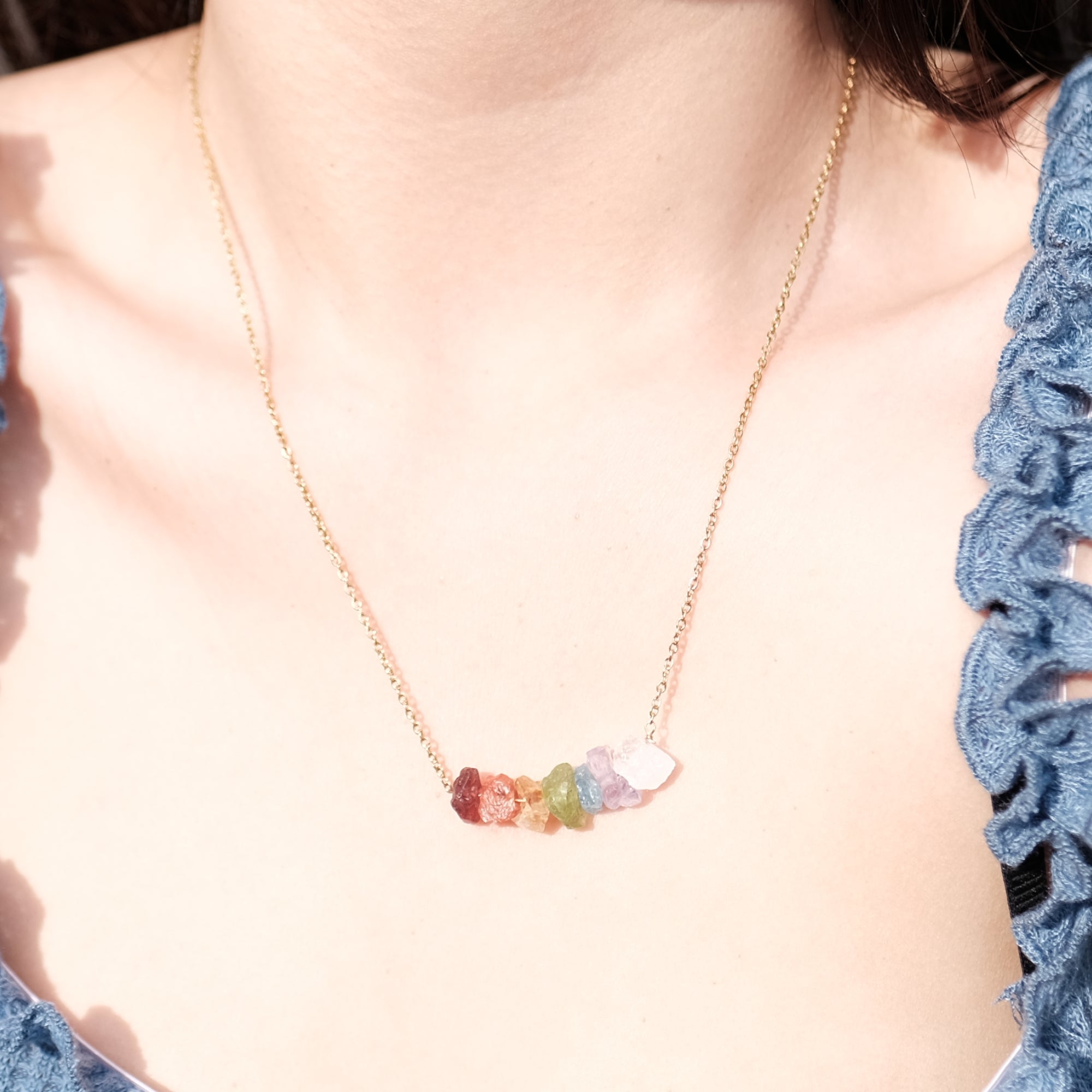 Wondrous Real Rainbow Crystals 7 chakras Necklace - gold & silver available