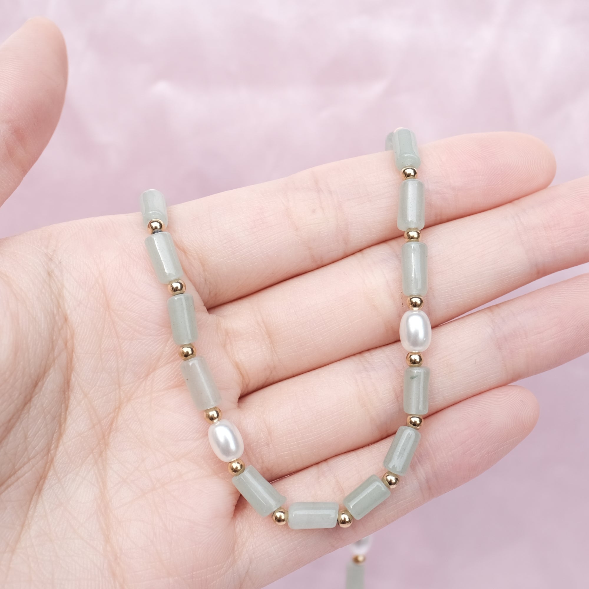 Lucky Green Aventurine Crystal Pearl Necklace