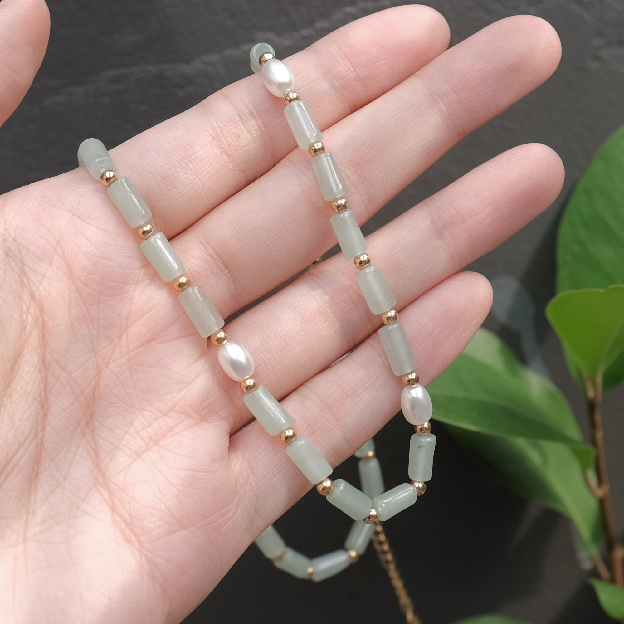 Lucky Green Aventurine Crystal Pearl Necklace