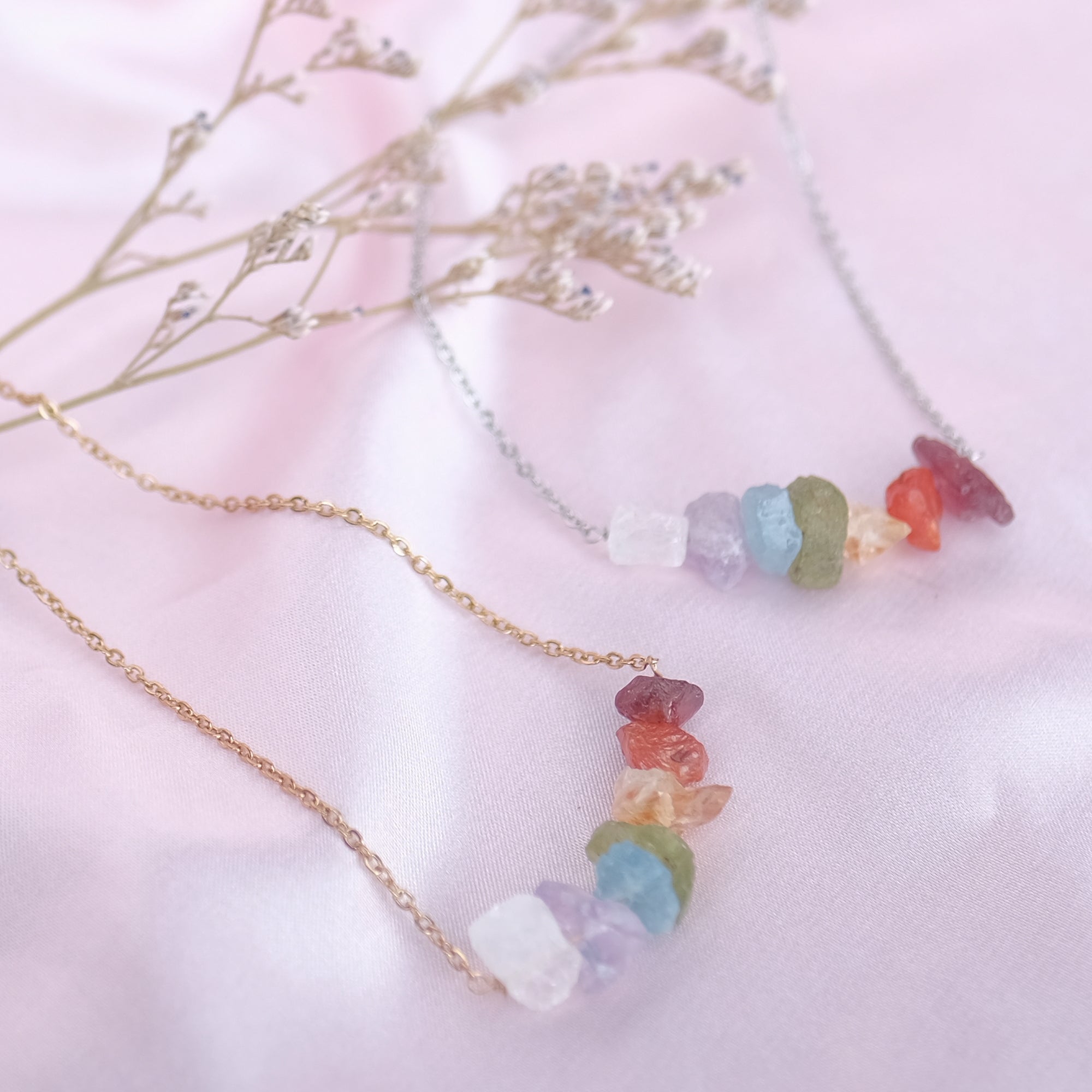 Wondrous Real Rainbow Crystals 7 chakras Necklace - gold & silver available