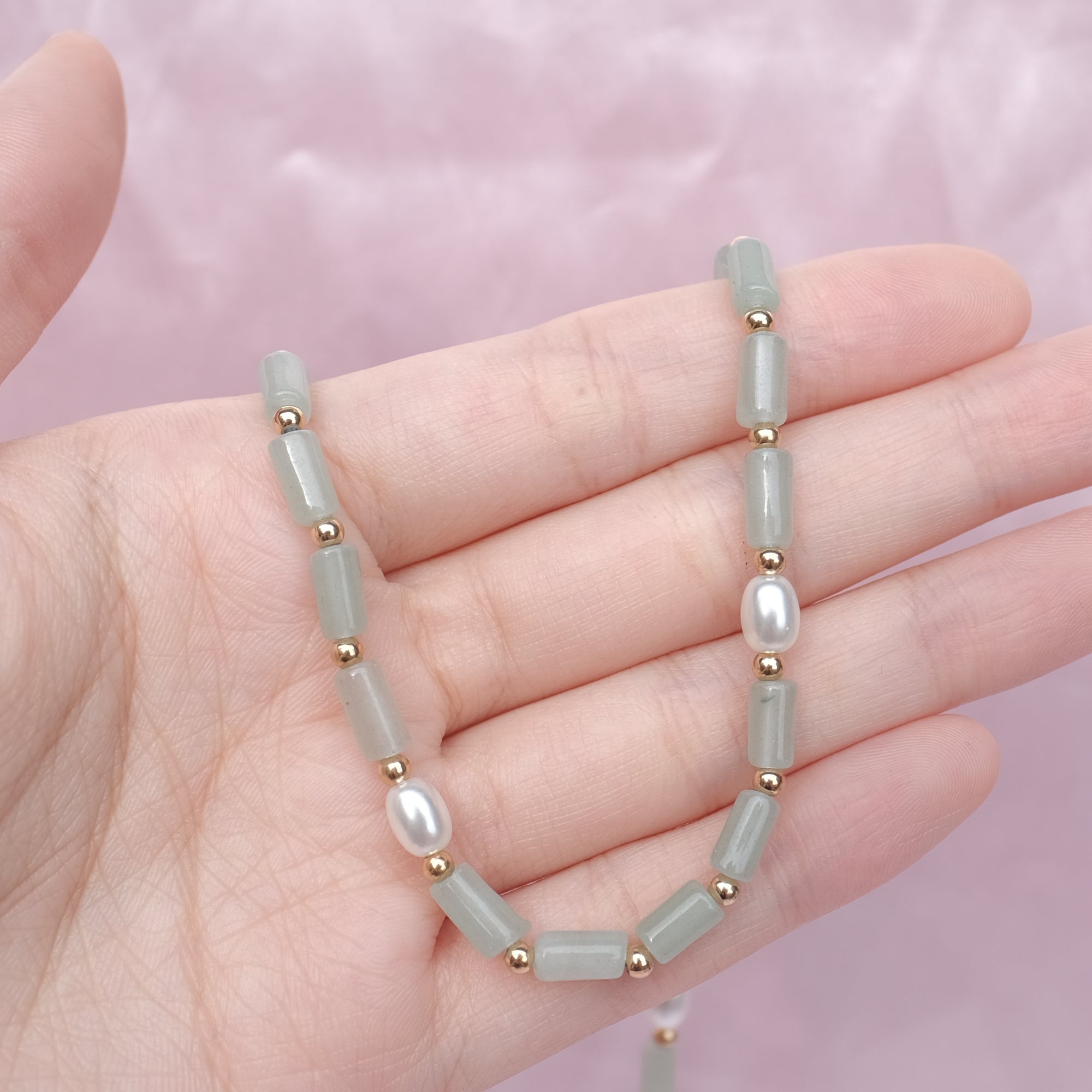 Lucky Green Aventurine Crystal Pearl Necklace