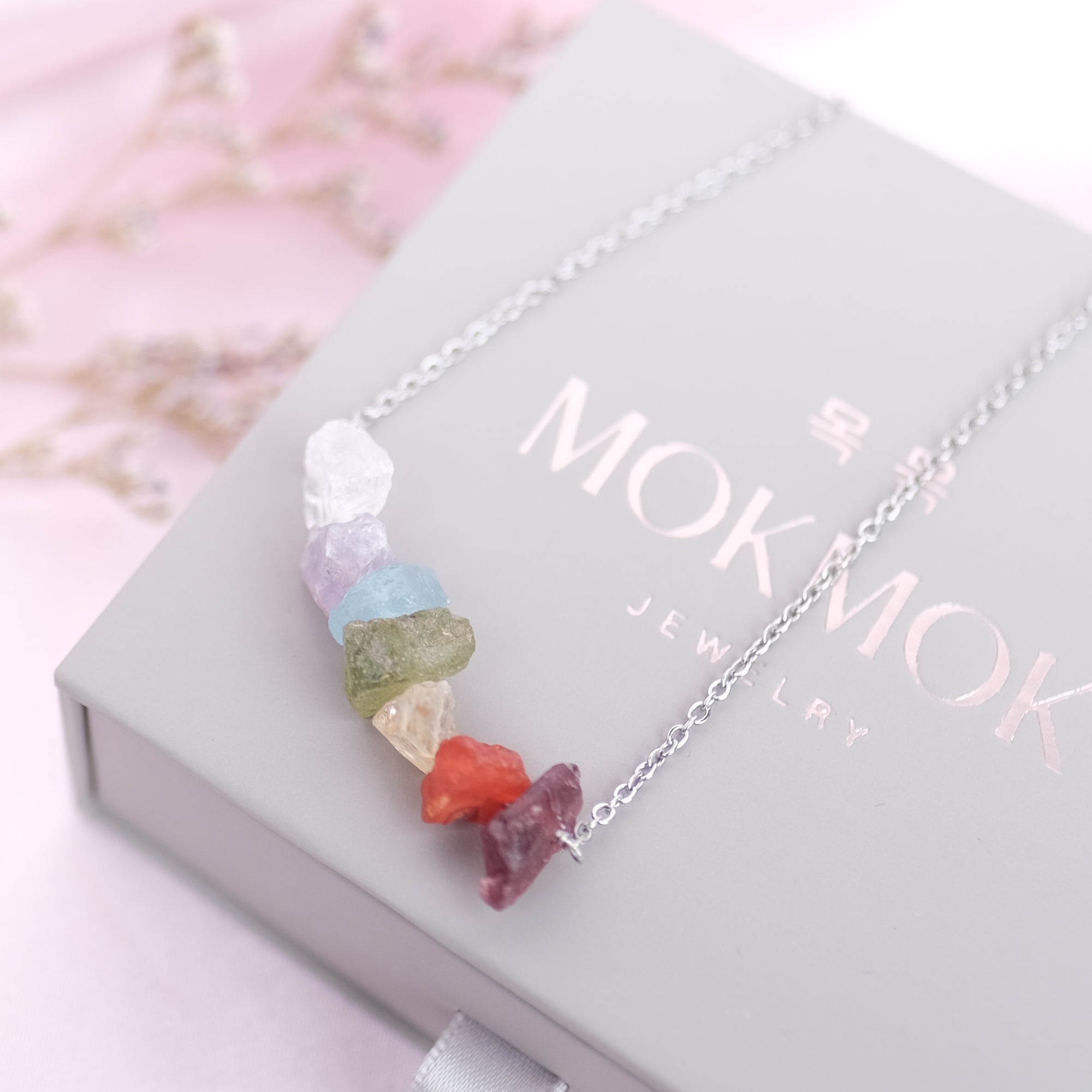 Wondrous Real Rainbow Crystals 7 chakras Necklace - gold & silver available