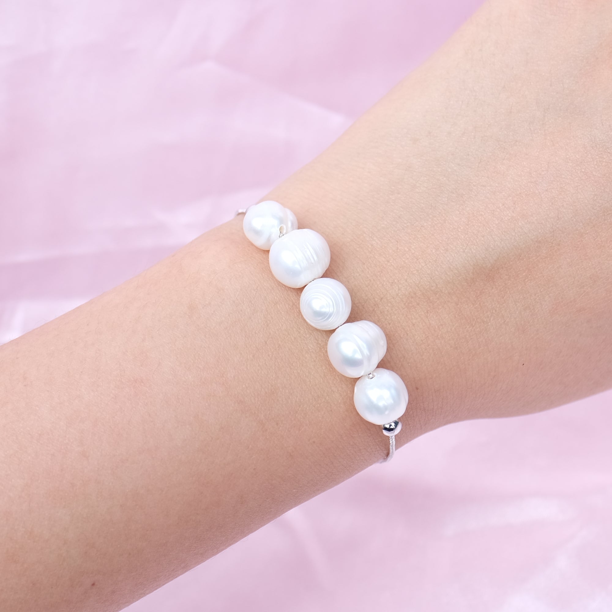 Natural Freshwater Pearl Bracelet 100% 925 Sterling Silver Bracelet - Adjustable