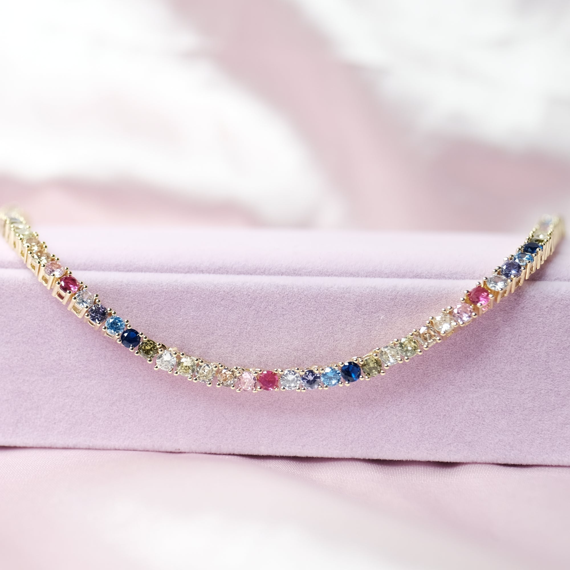 MOKMOK JEWELRY Luxury Sparkling Diamond Rainbow Tennis Necklace - 5A grade zircon - 3mm 4 Prong