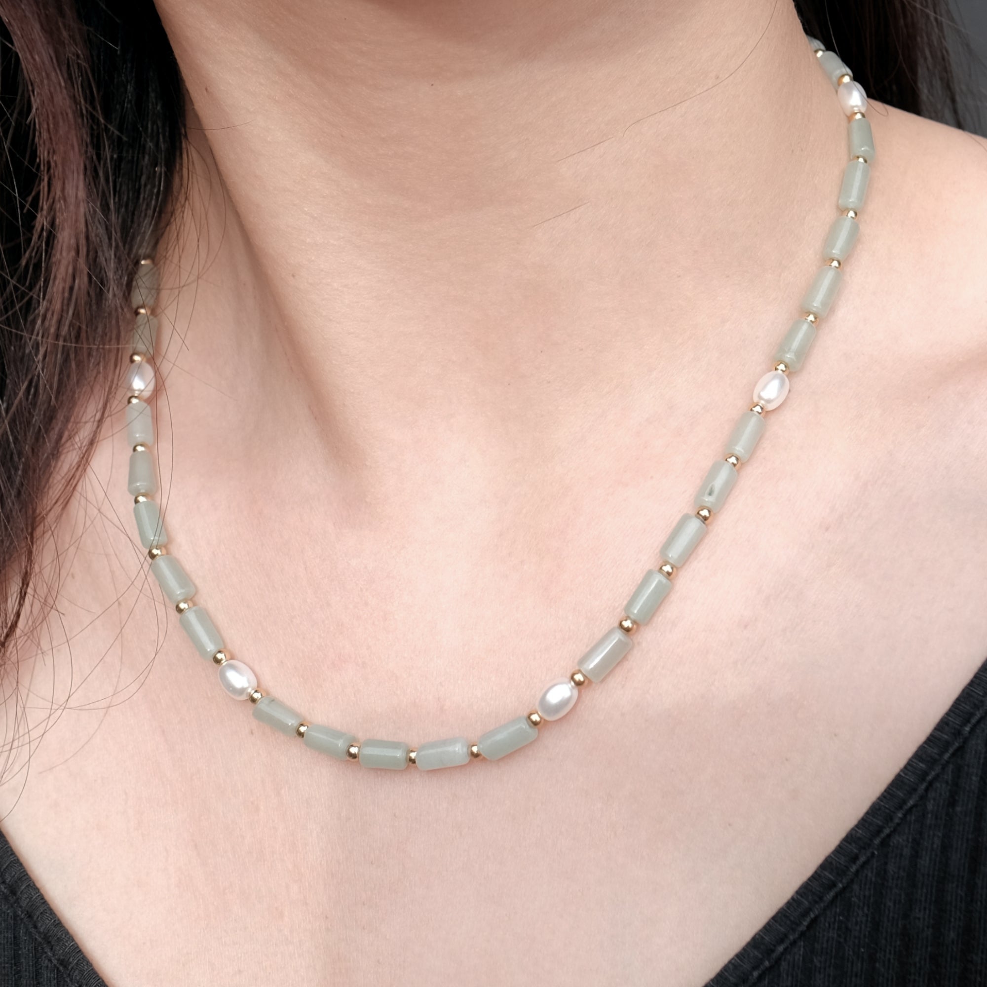 Lucky Green Aventurine Crystal Pearl Necklace