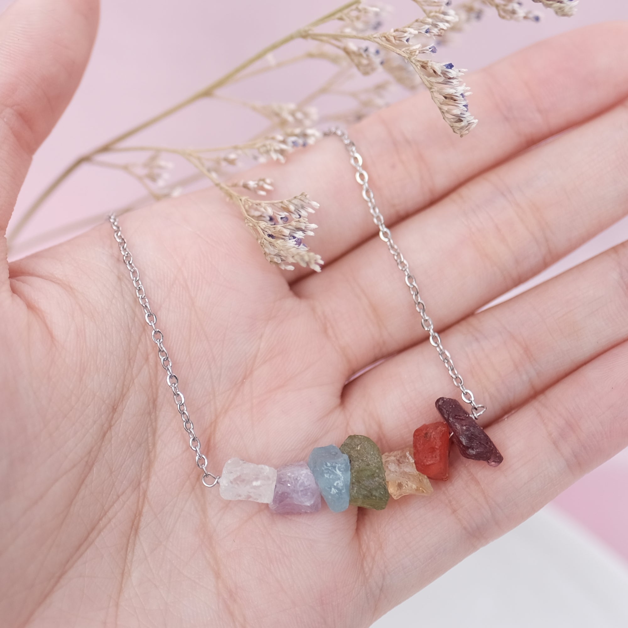 Wondrous Real Rainbow Crystals 7 chakras Necklace - gold & silver available