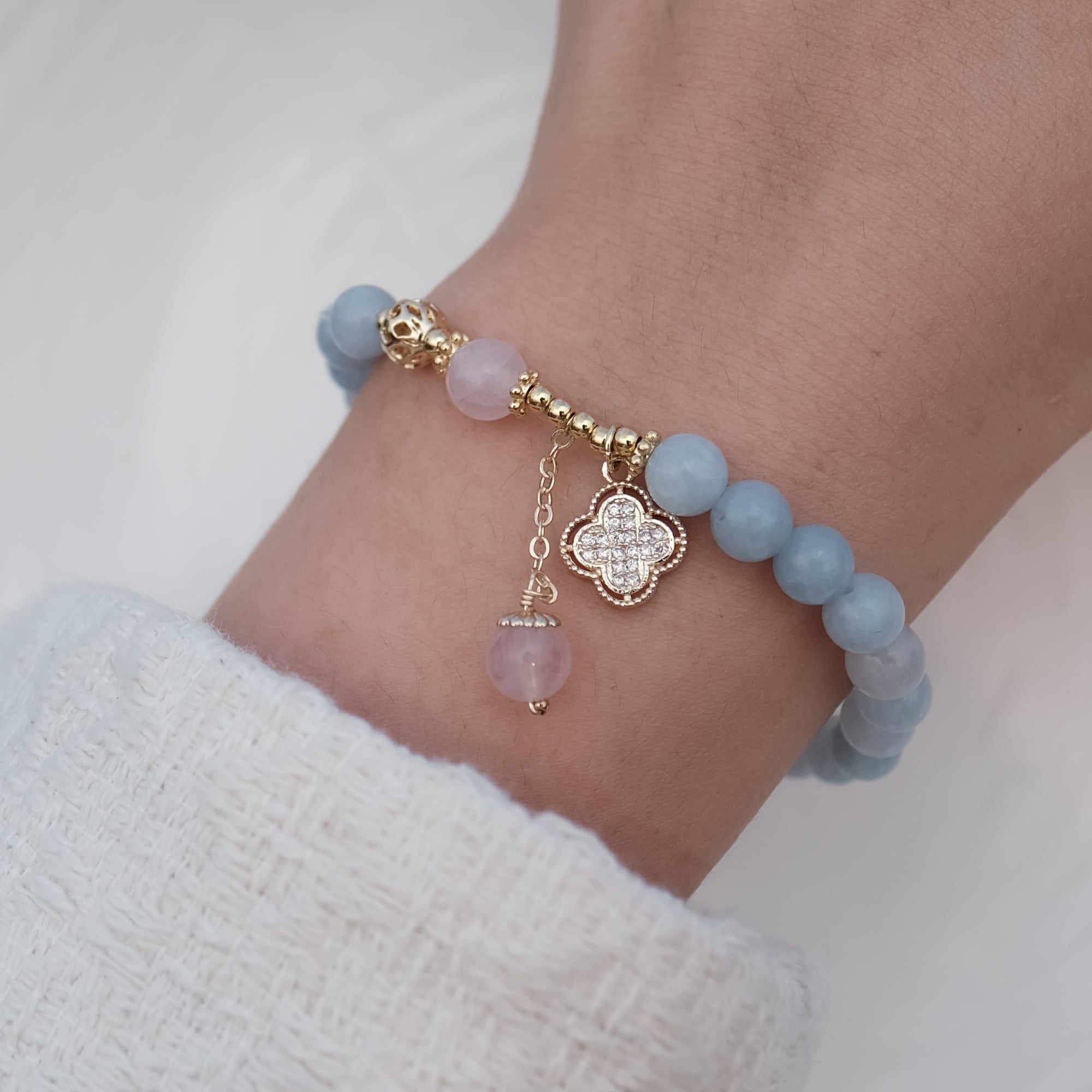 Aquamarine Tranquility Clover Crystal Bracelet
