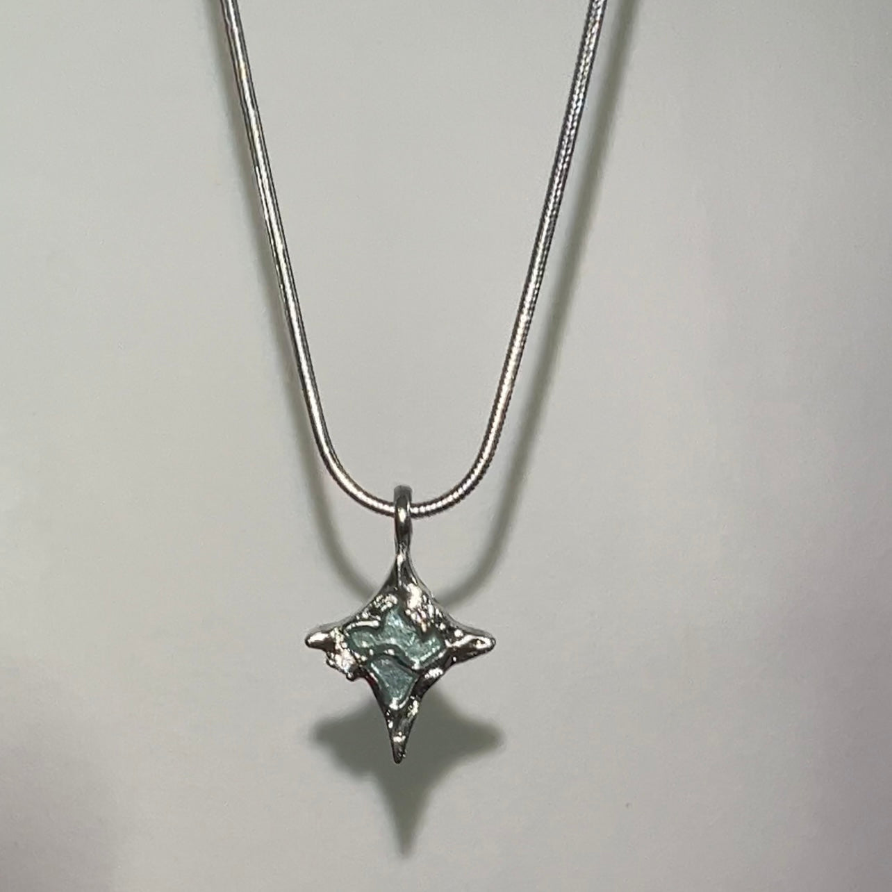 Teal Seafoam Celestial Star Silver Hardware Necklace - stainless steel chain