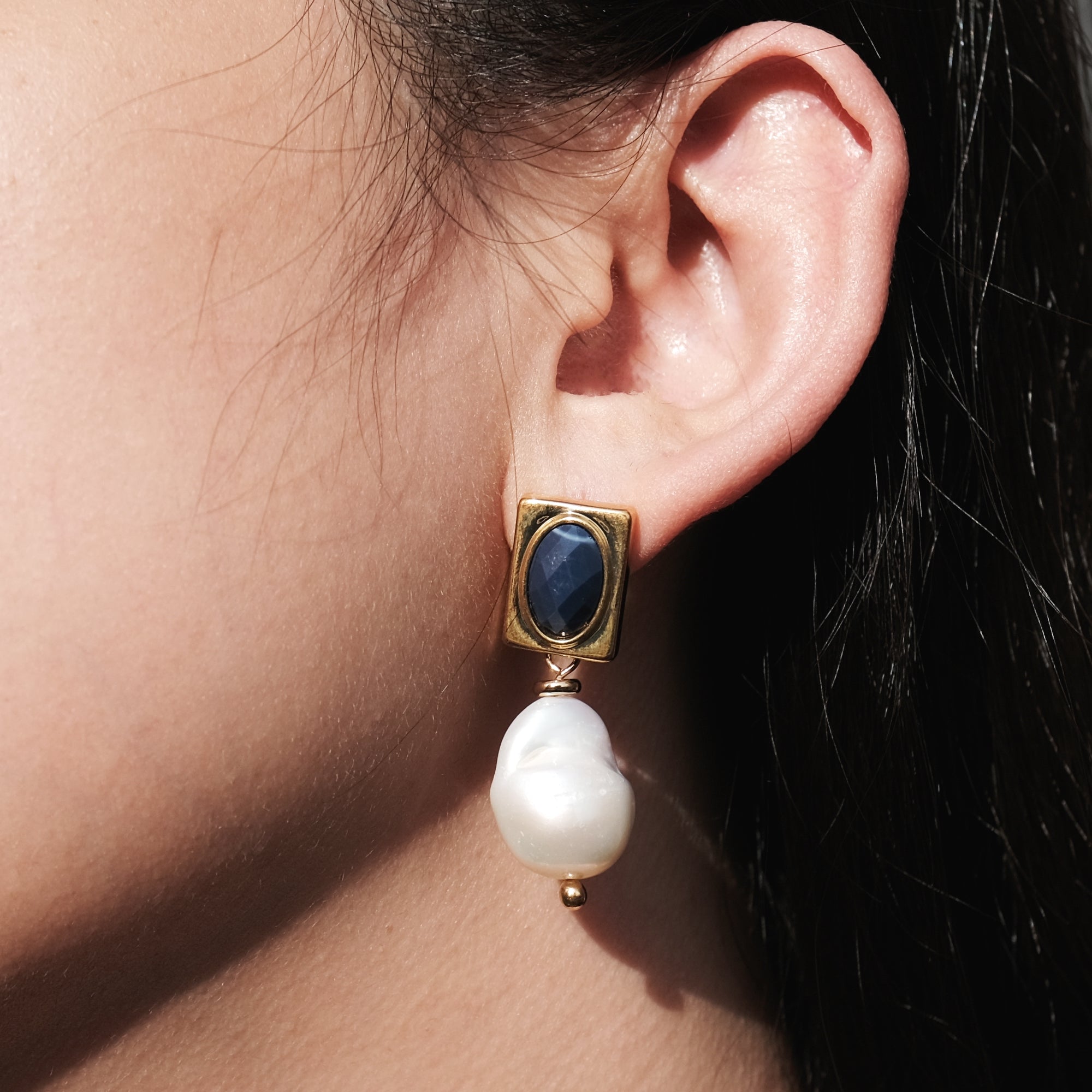 Blue Lapis Stone Barogue Pearl Earrings