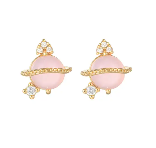 planet pink diamond earrings gold plated