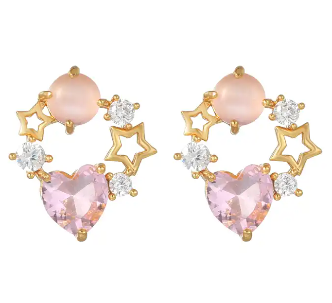 Heart space star diamond earrings