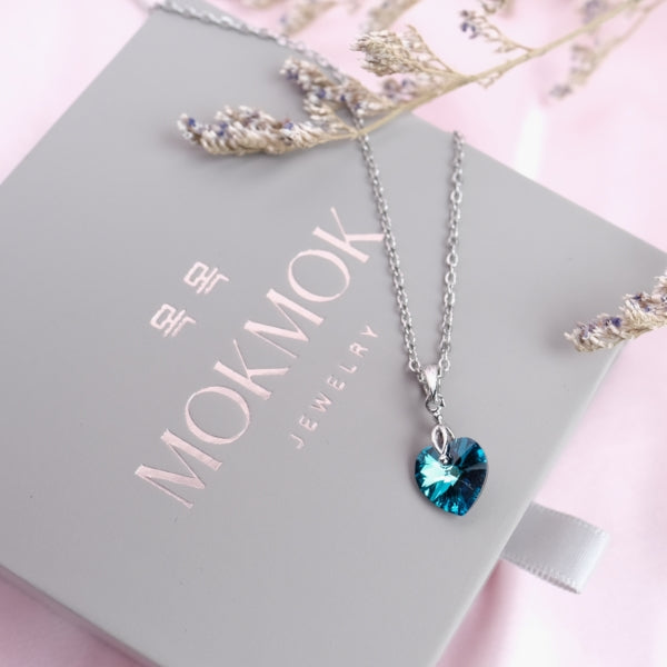 SMALL Caribbean Sea Blue Green Prism Crystal Heart Necklace