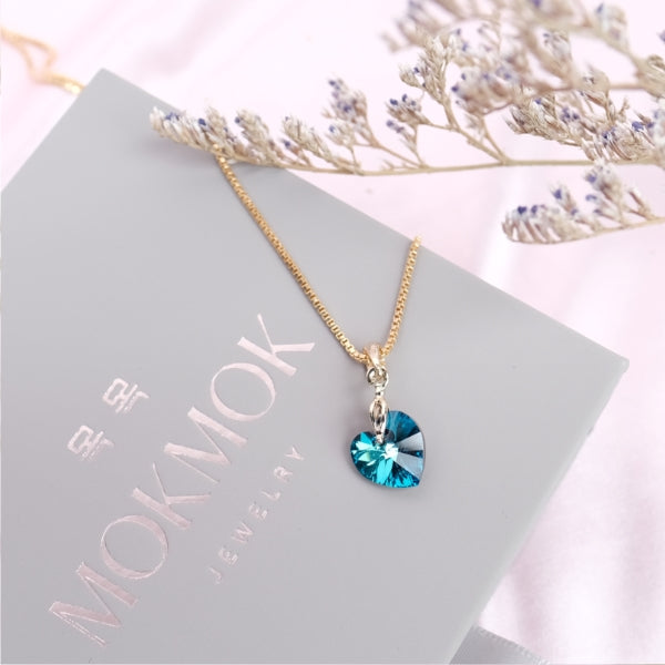 SMALL Caribbean Sea Blue Green Prism Crystal Heart Necklace - Gold/Silver available