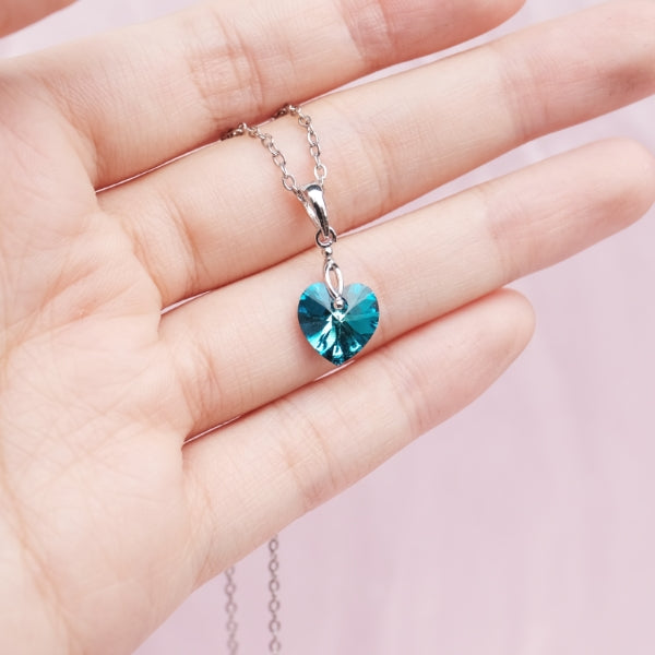 SMALL Caribbean Sea Blue Green Prism Crystal Heart Necklace - Gold/Silver available