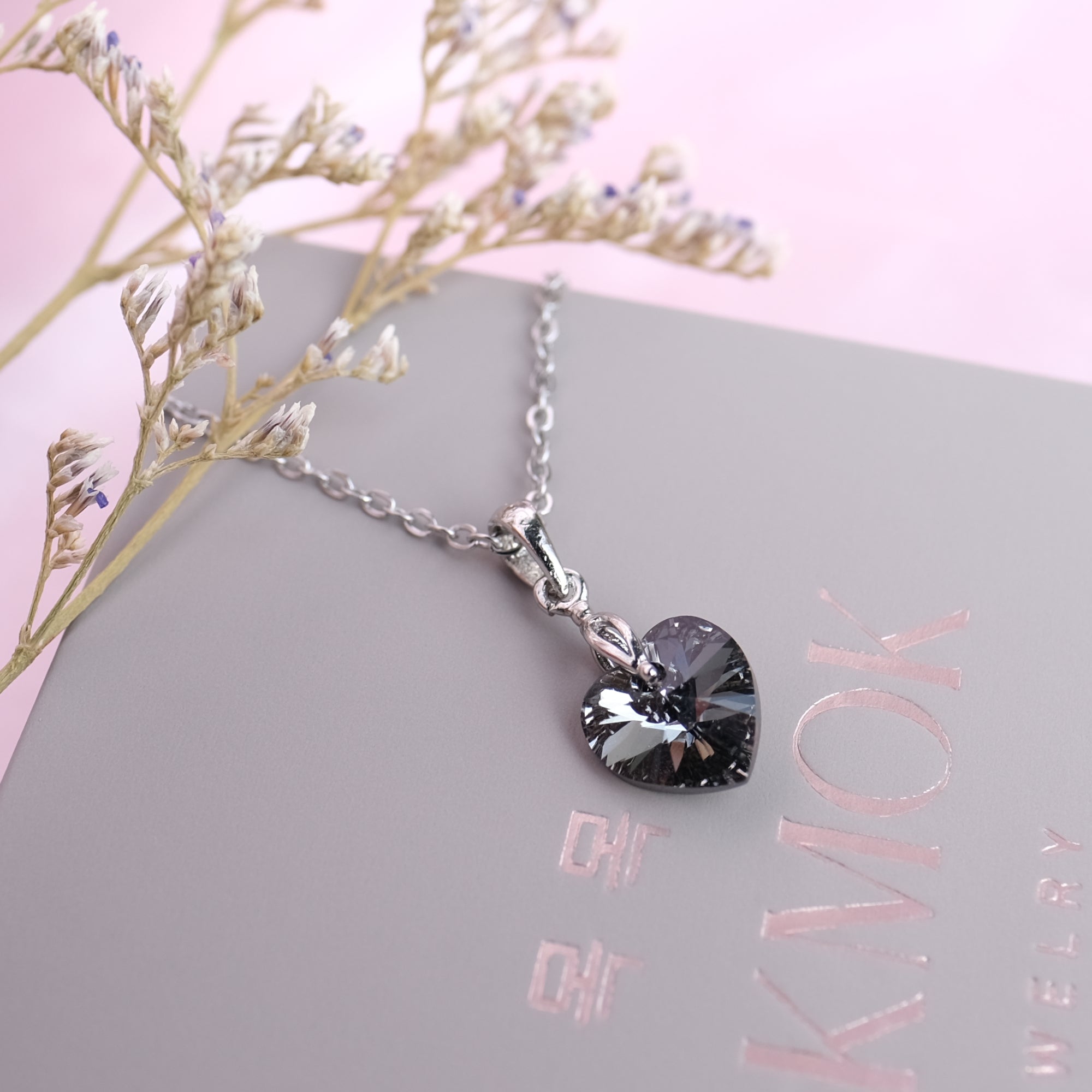 SMALL Midnight Black Heart Crystal Heart Necklace - gold and silver available