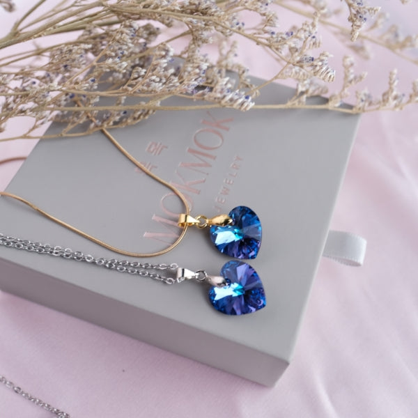 MEDIUM Siren Blue Purple Prism Crystal Heart Necklace - Gold/Silver Available