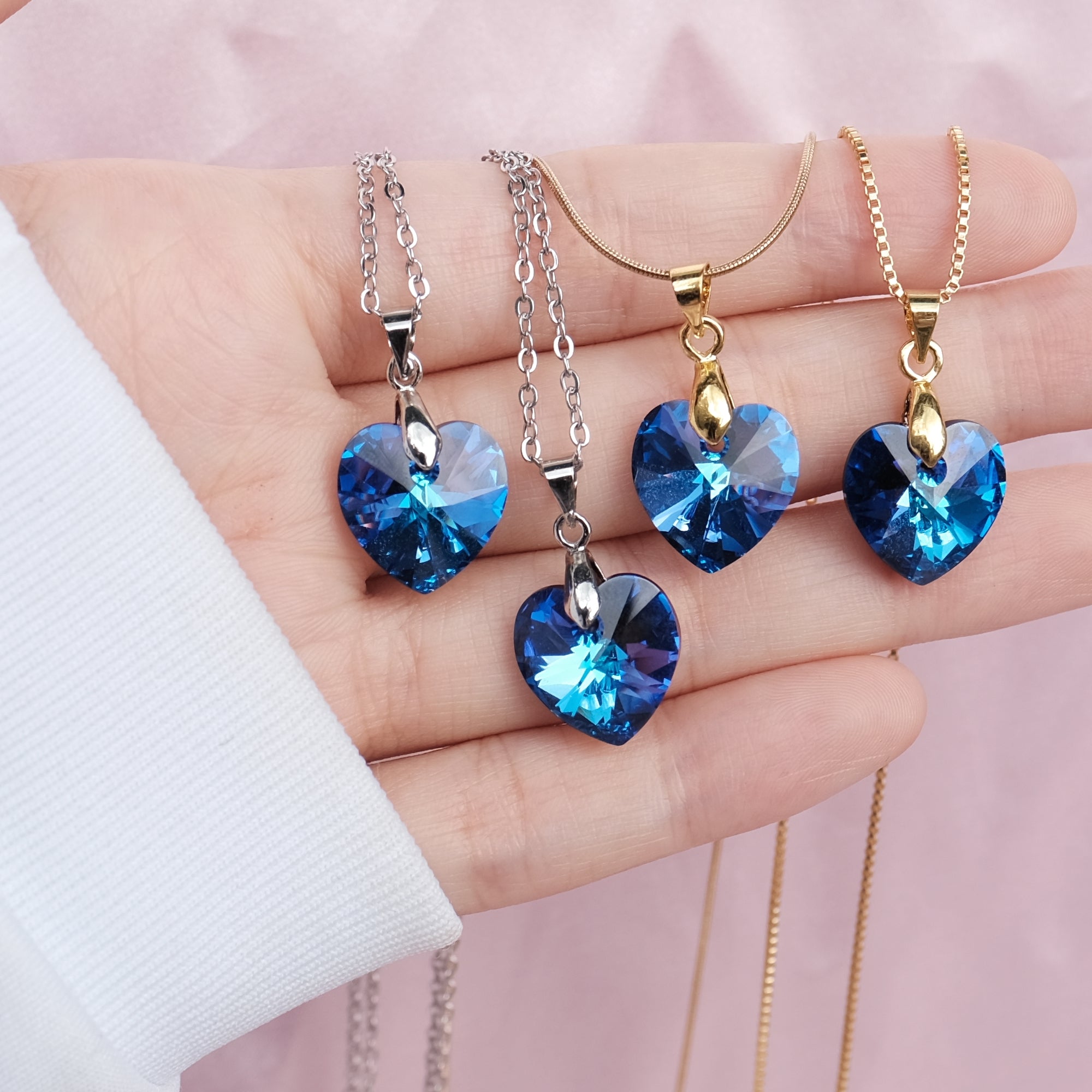 MEDIUM Siren Blue Purple Prism Crystal Heart Necklace - Gold/Silver Available