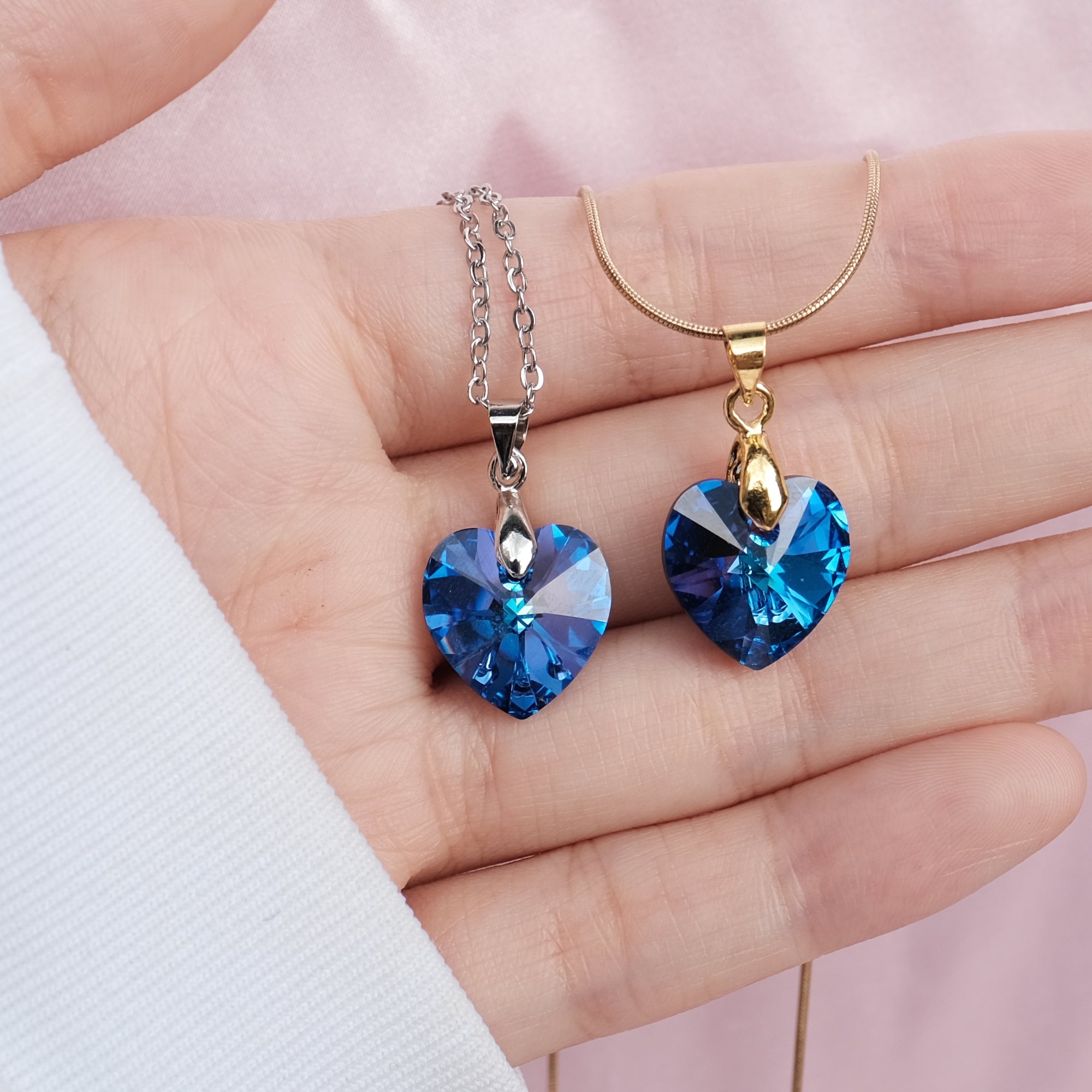 MEDIUM Siren Blue Purple Prism Crystal Heart Necklace - Gold/Silver Available