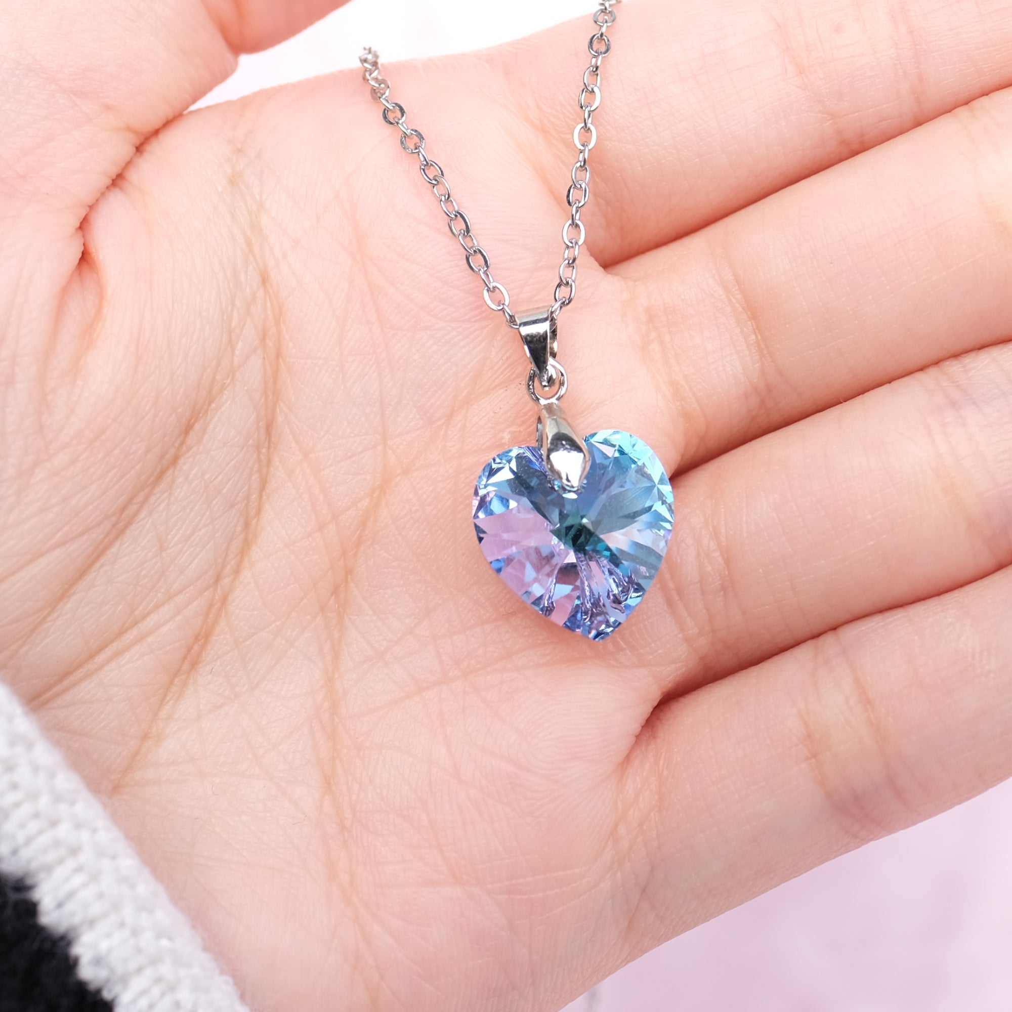 MEDIUM Cotton Candy Prism Crystal Heart Necklace - gold and silver available