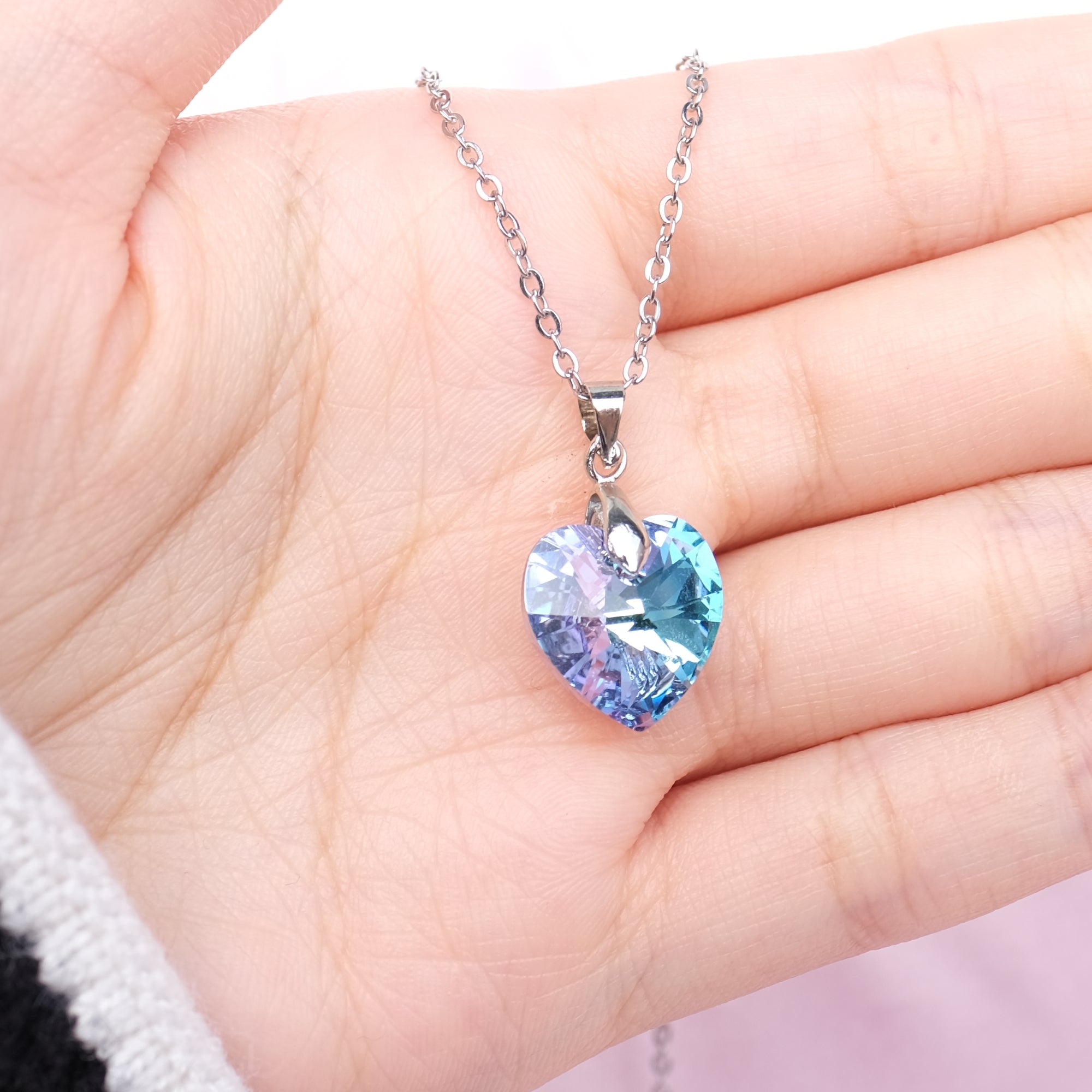 MEDIUM Cotton Candy Prism Crystal Heart Necklace - gold and silver available