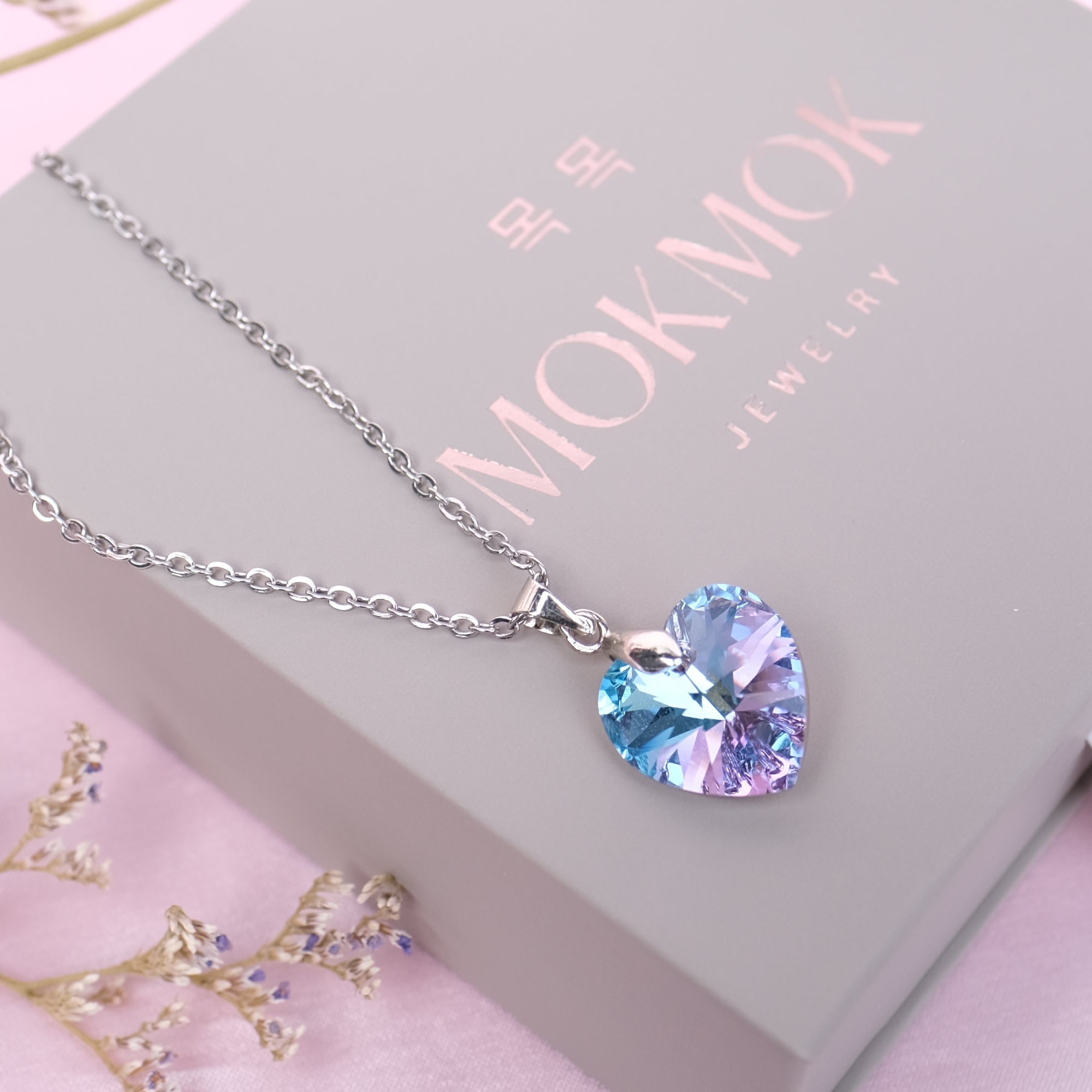 MEDIUM Cotton Candy Prism Crystal Heart Necklace - gold and silver available