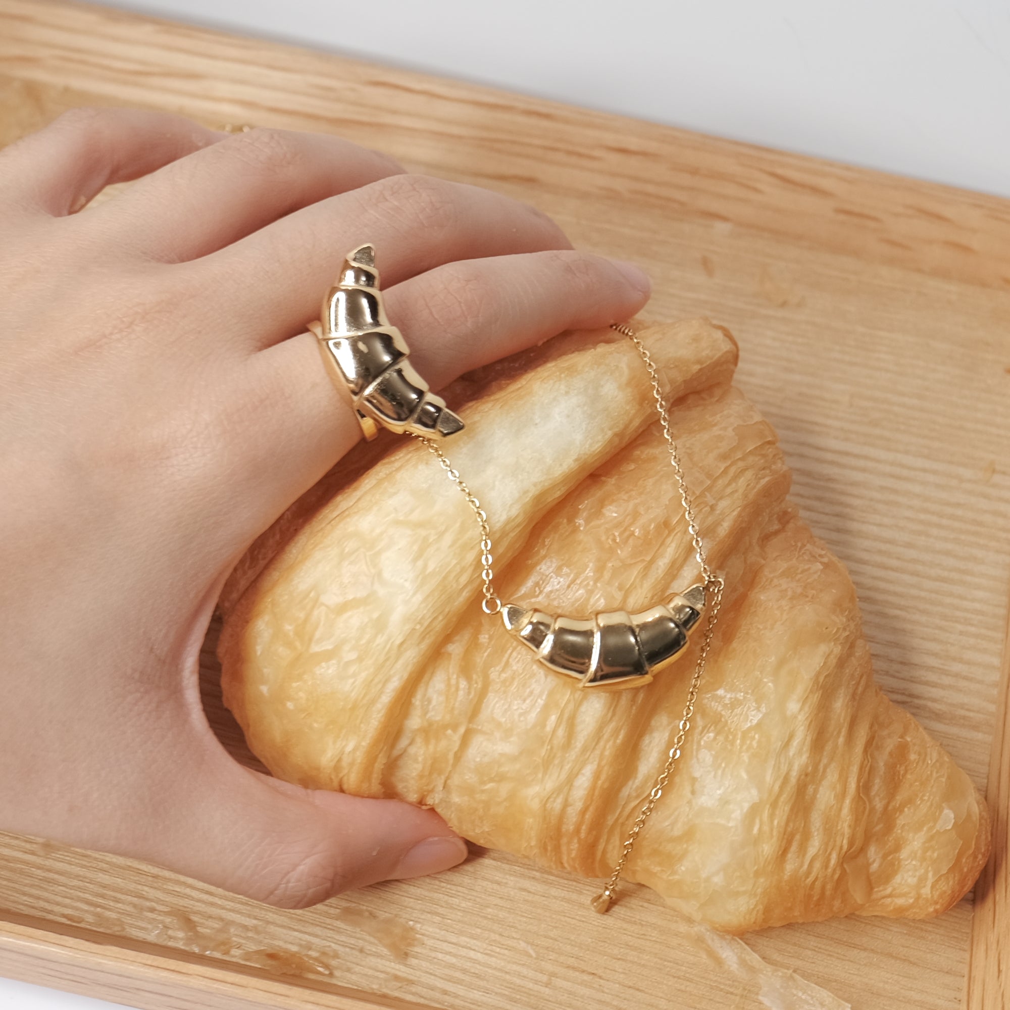 Buttery Gold Croissant Necklace + FREE Croissant Ring