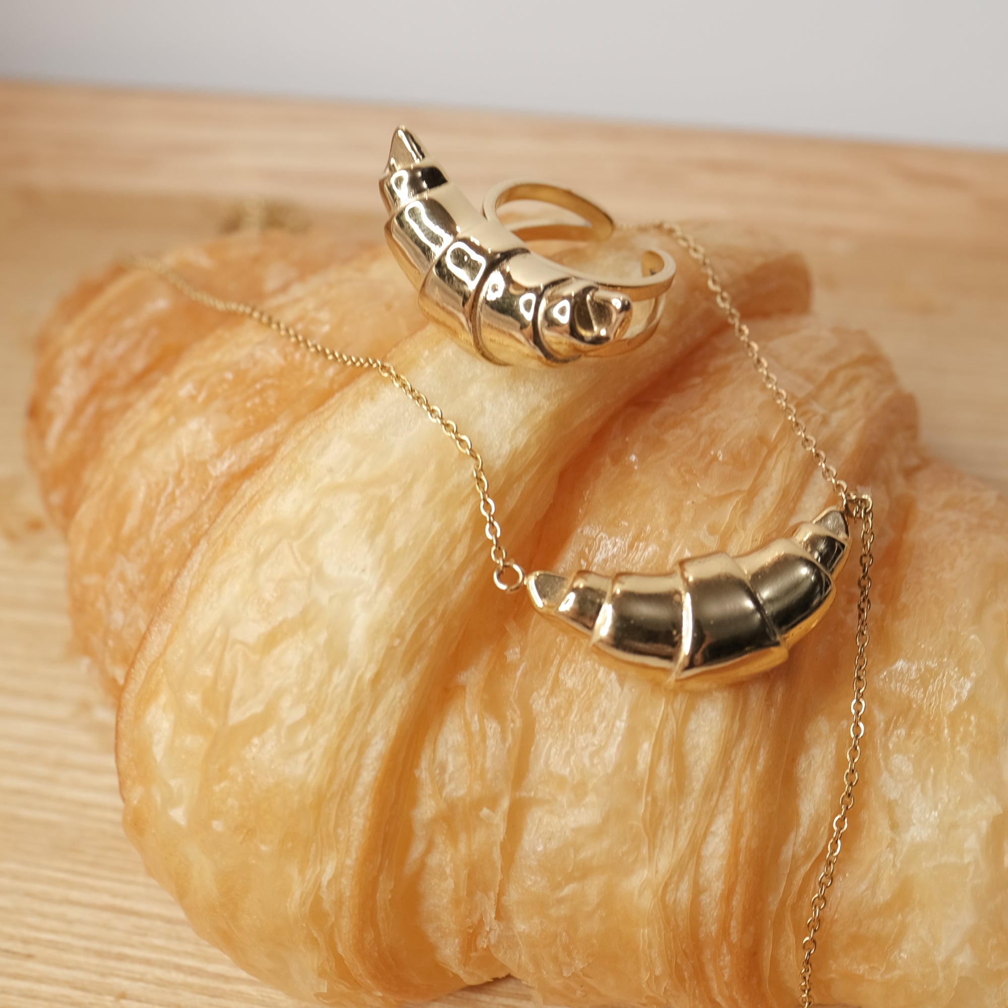 Buttery Gold Croissant Necklace + FREE Croissant Ring