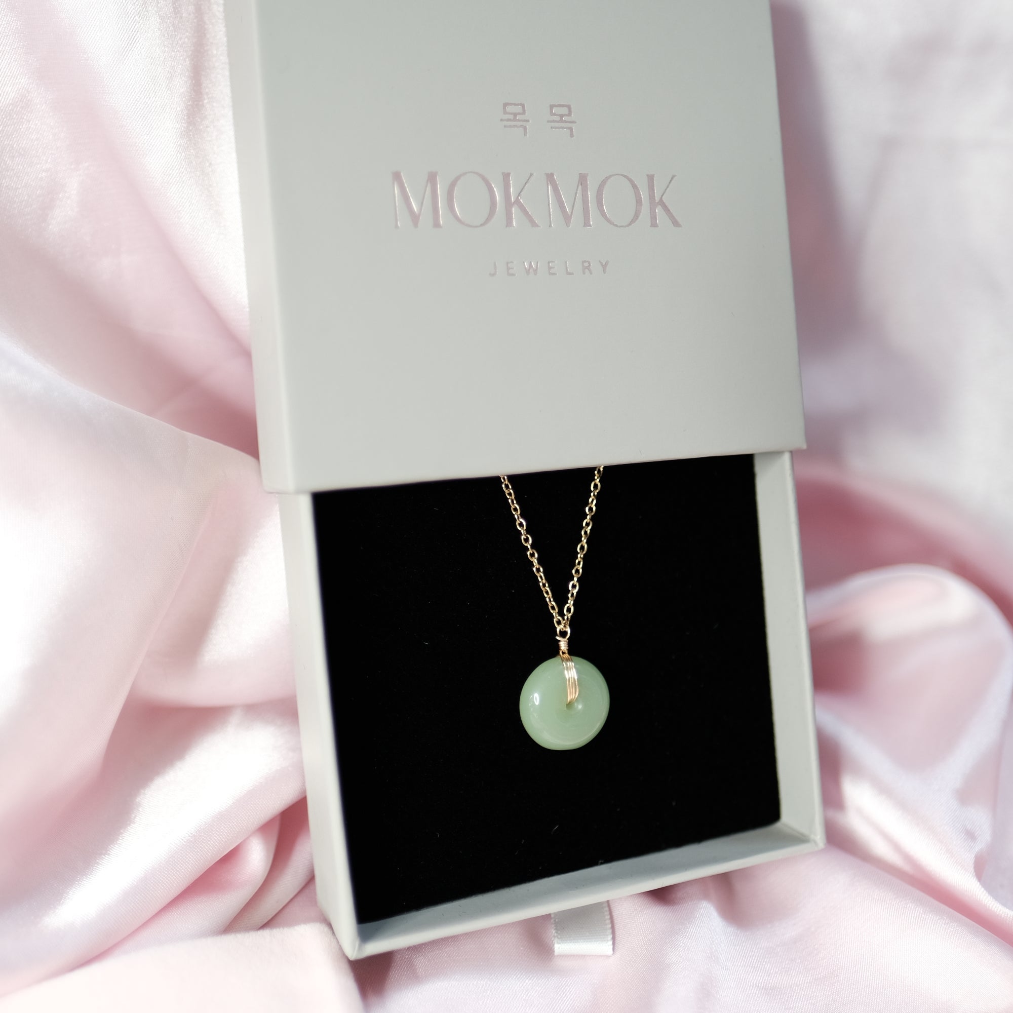 MOKMOK Jewelry Natural Jade Donut Necklace Dainty Lucky Ping An Kou
