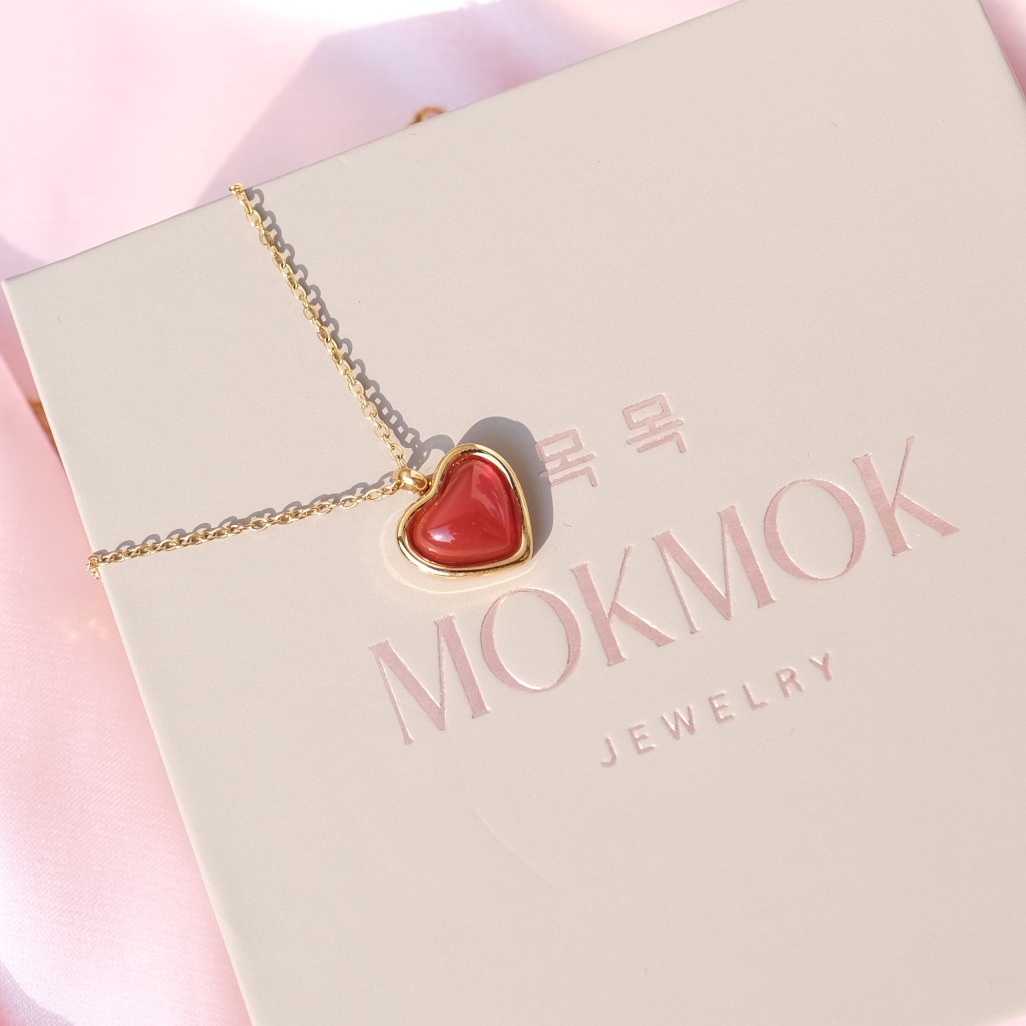 Red Agate Crystal Heart Necklace - 18k gold-plated stainless steel chain