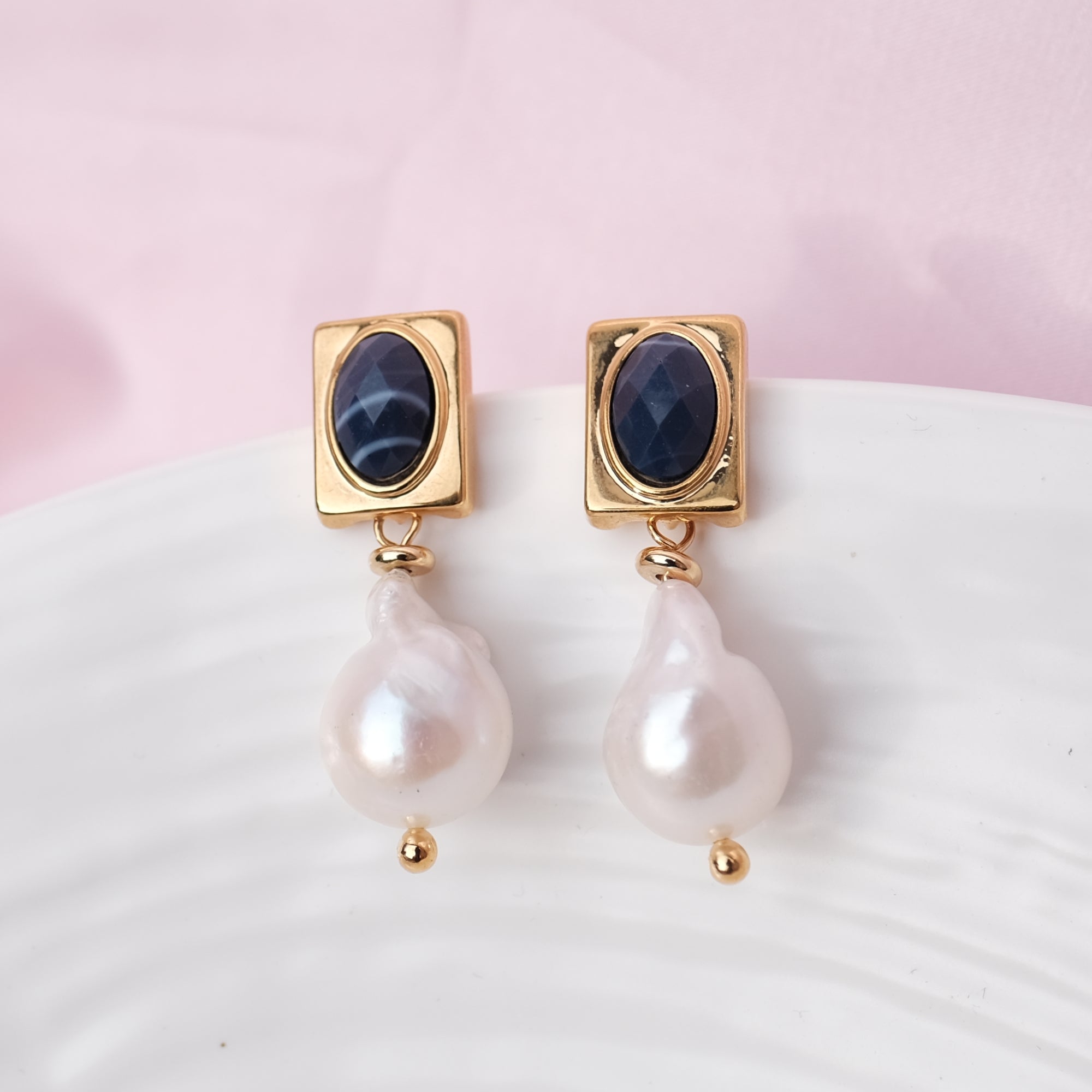 Blue Lapis Stone Barogue Pearl Earrings