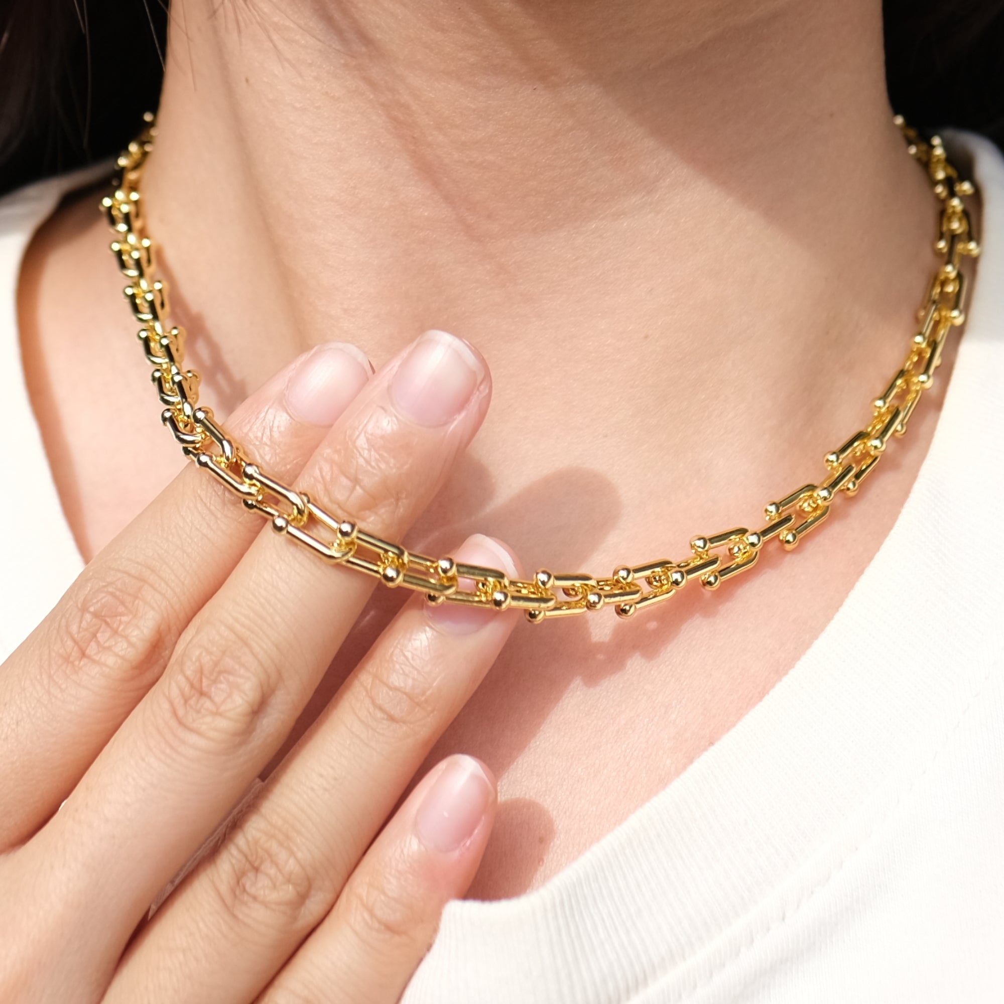 18k Gold Titanium Steel Horseshoe Chain Gold Hardware Necklace - gold