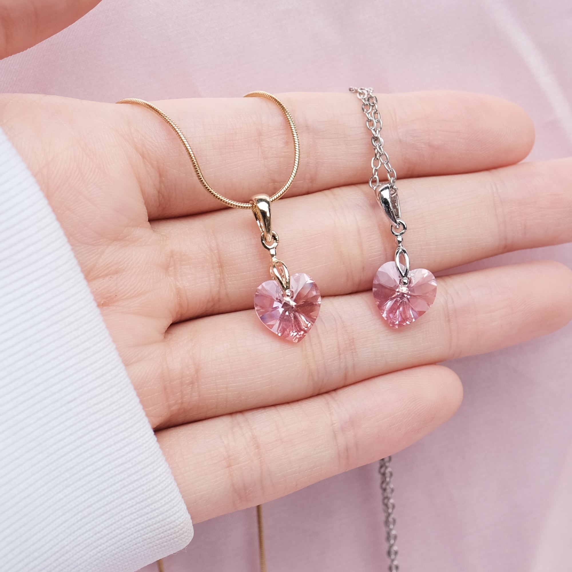 SMALL Baby Pastel Pink Prism Heart Crystal Necklace