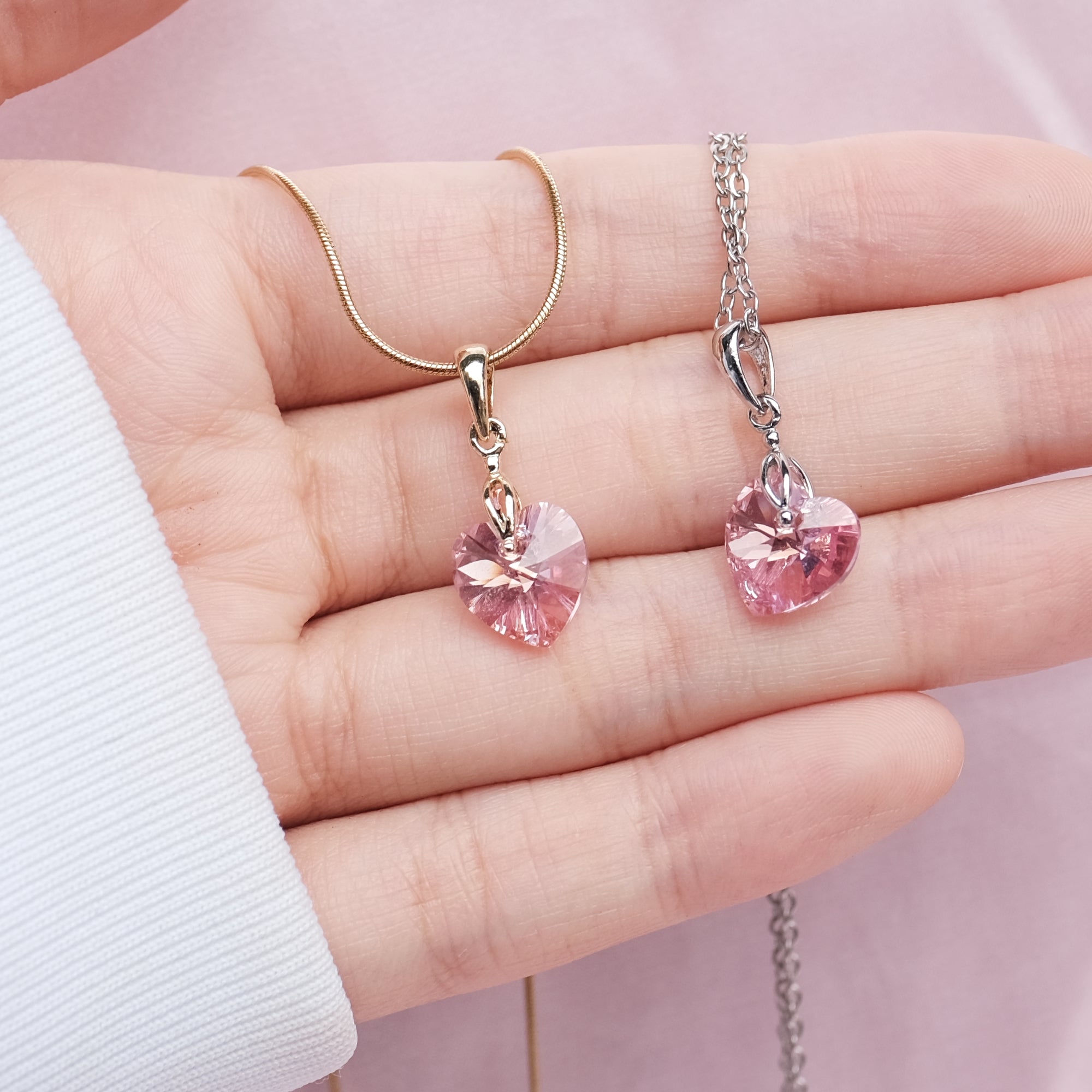 SMALL Baby Pastel Pink Prism Heart Crystal Necklace