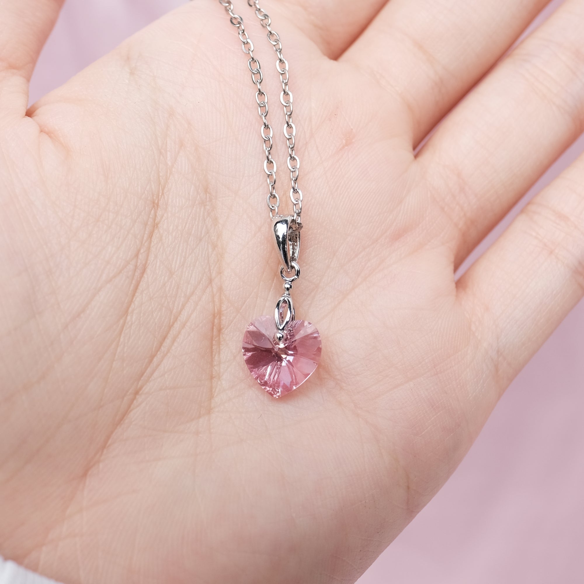 SMALL Baby Pastel Pink Prism Heart Crystal Necklace