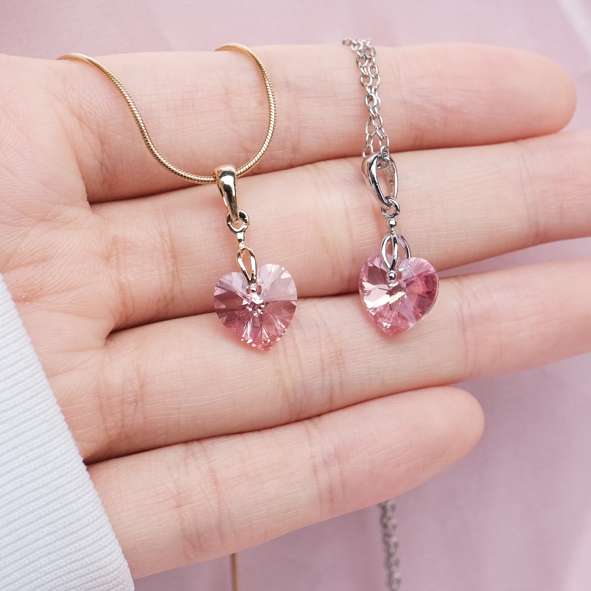 SMALL Baby Pastel Pink Prism Heart Crystal Necklace