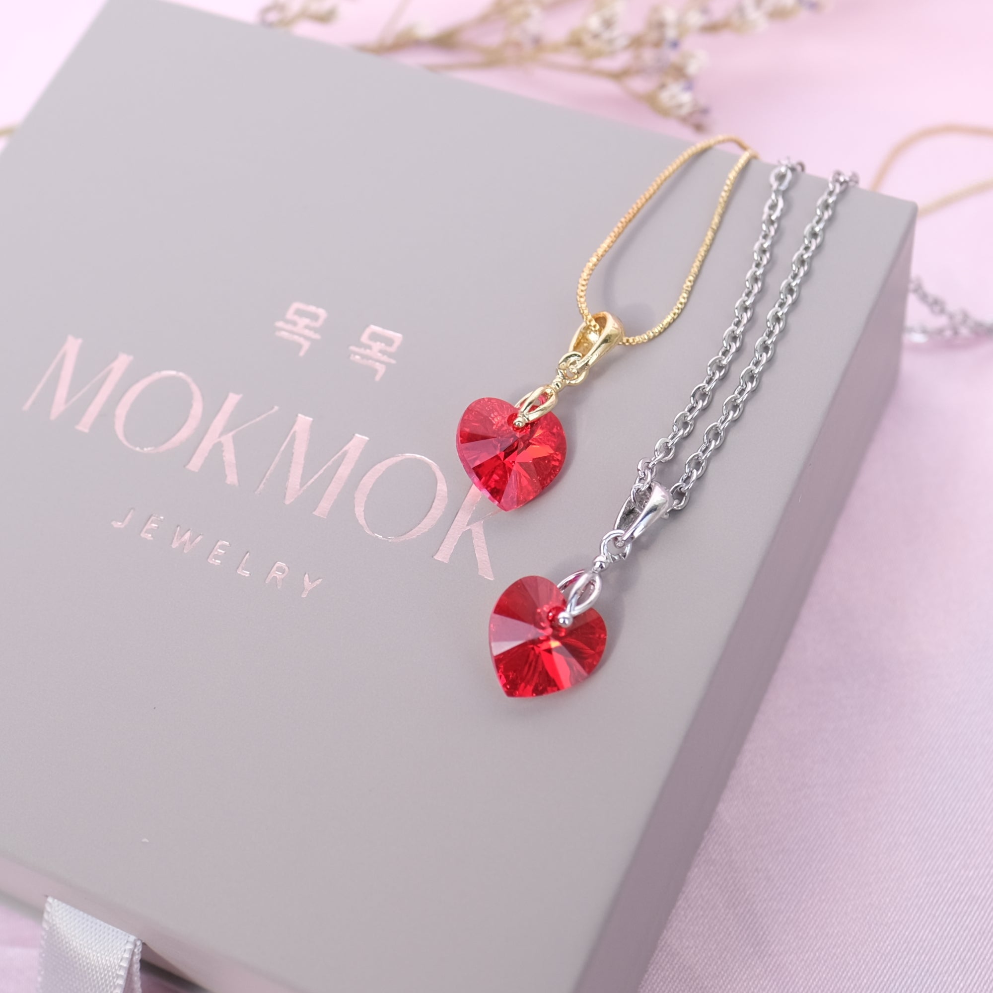 SMALL Ruby Red Crystal Heart Necklace