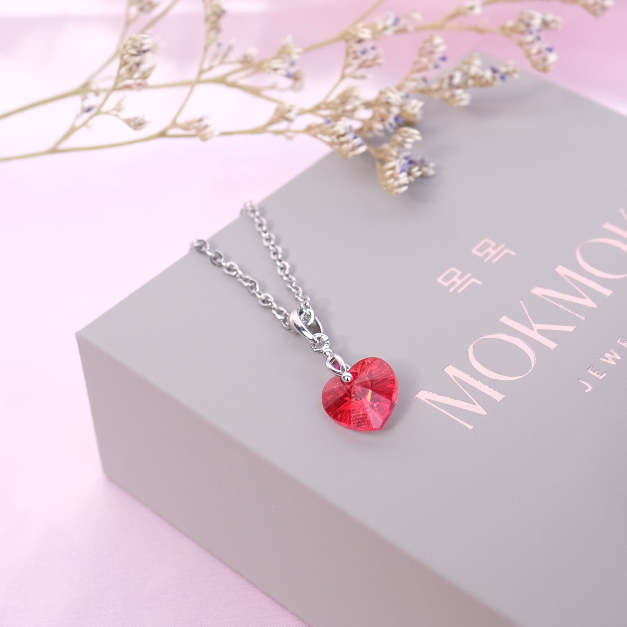 SMALL Ruby Red Crystal Heart Necklace