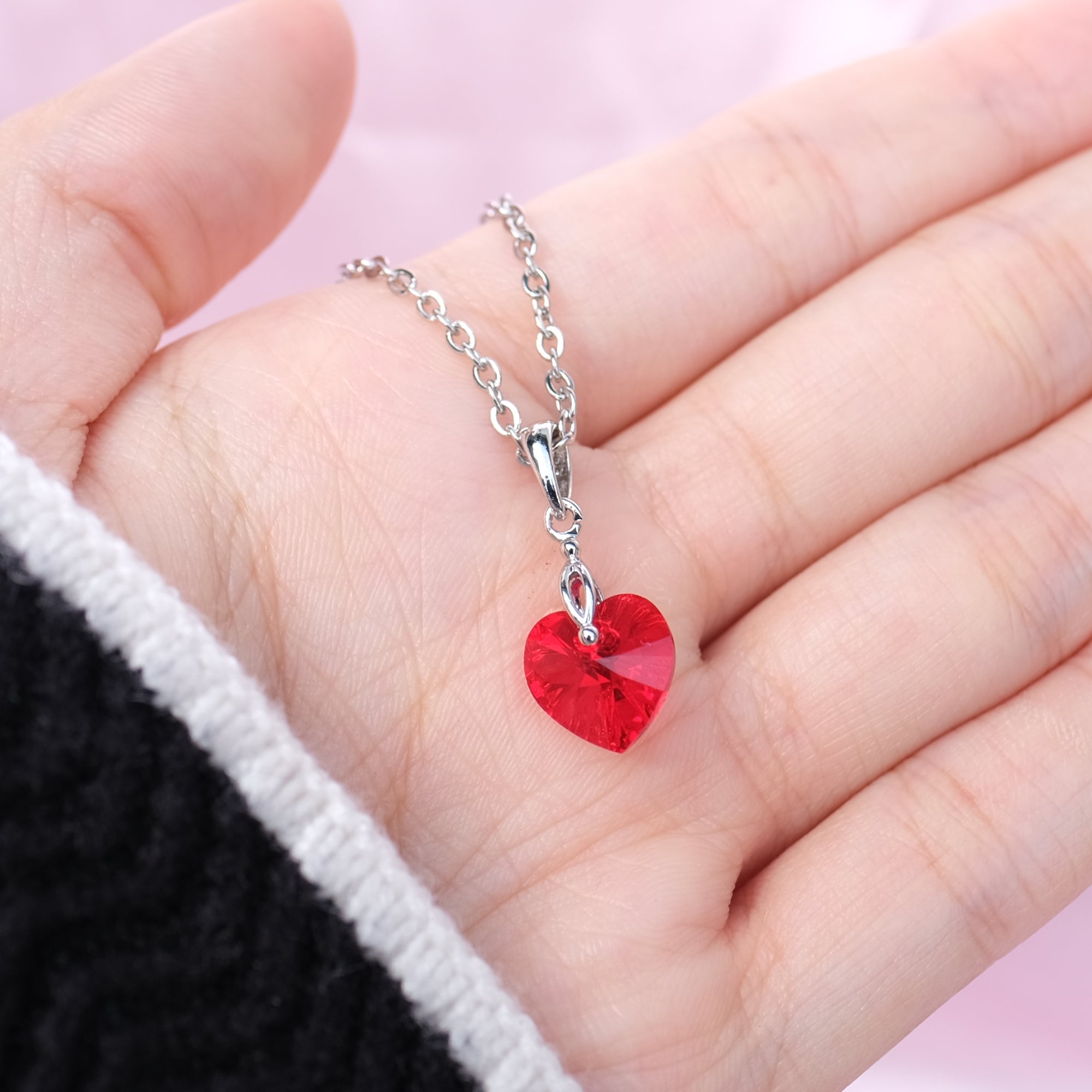 SMALL Ruby Red Crystal Heart Necklace