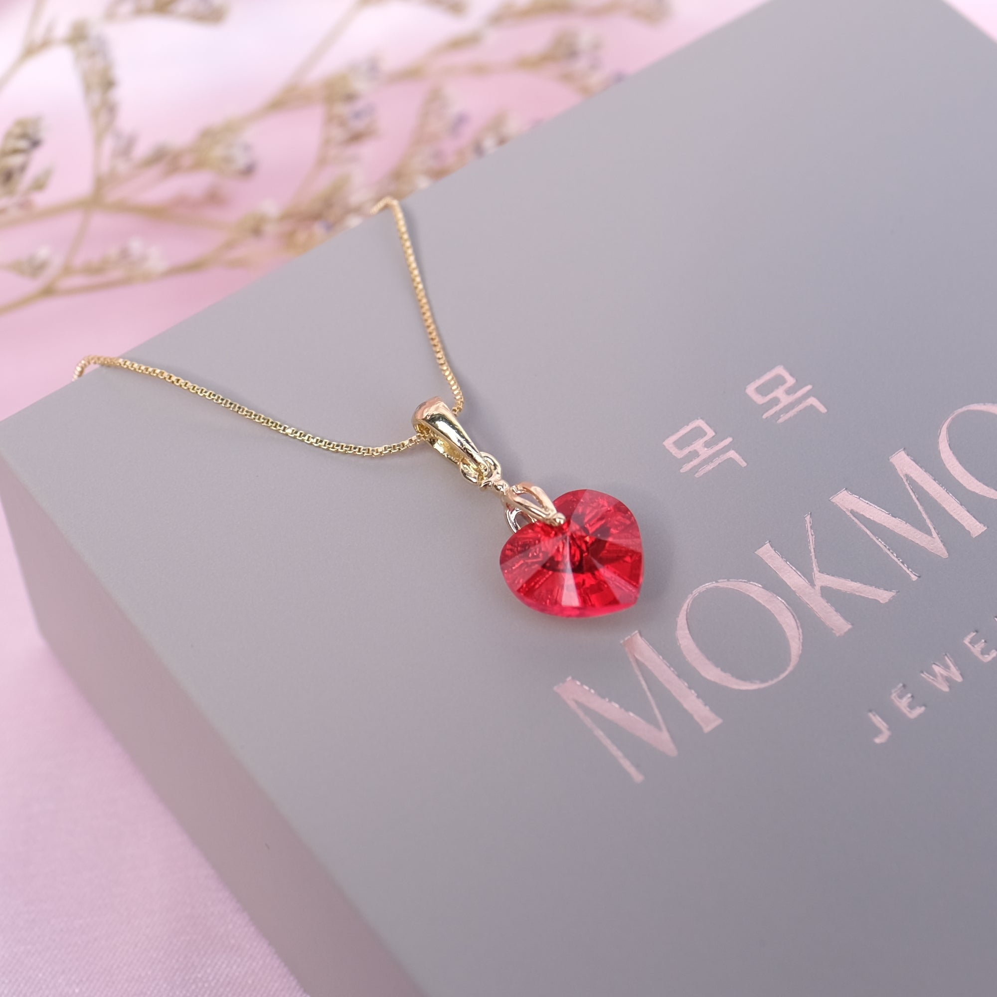 SMALL Ruby Red Crystal Heart Necklace