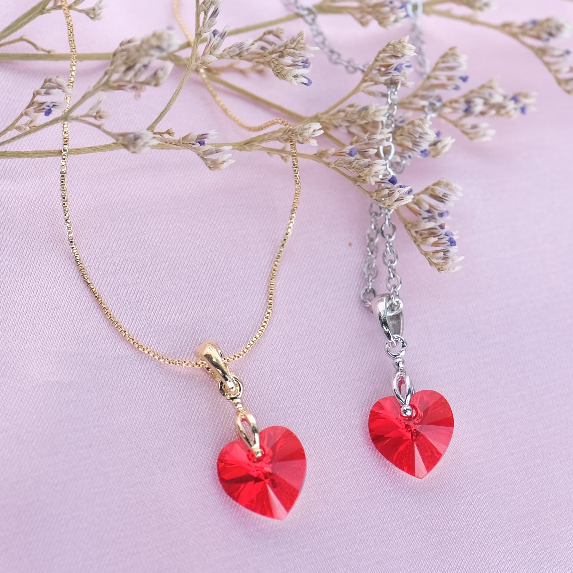 SMALL Ruby Red Crystal Heart Necklace