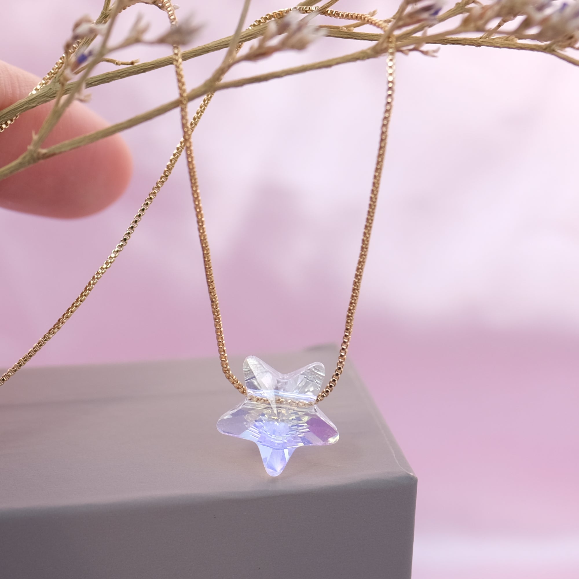 SMALL Star Rainbow Prism Clear Crystal Necklace - only GOLD available